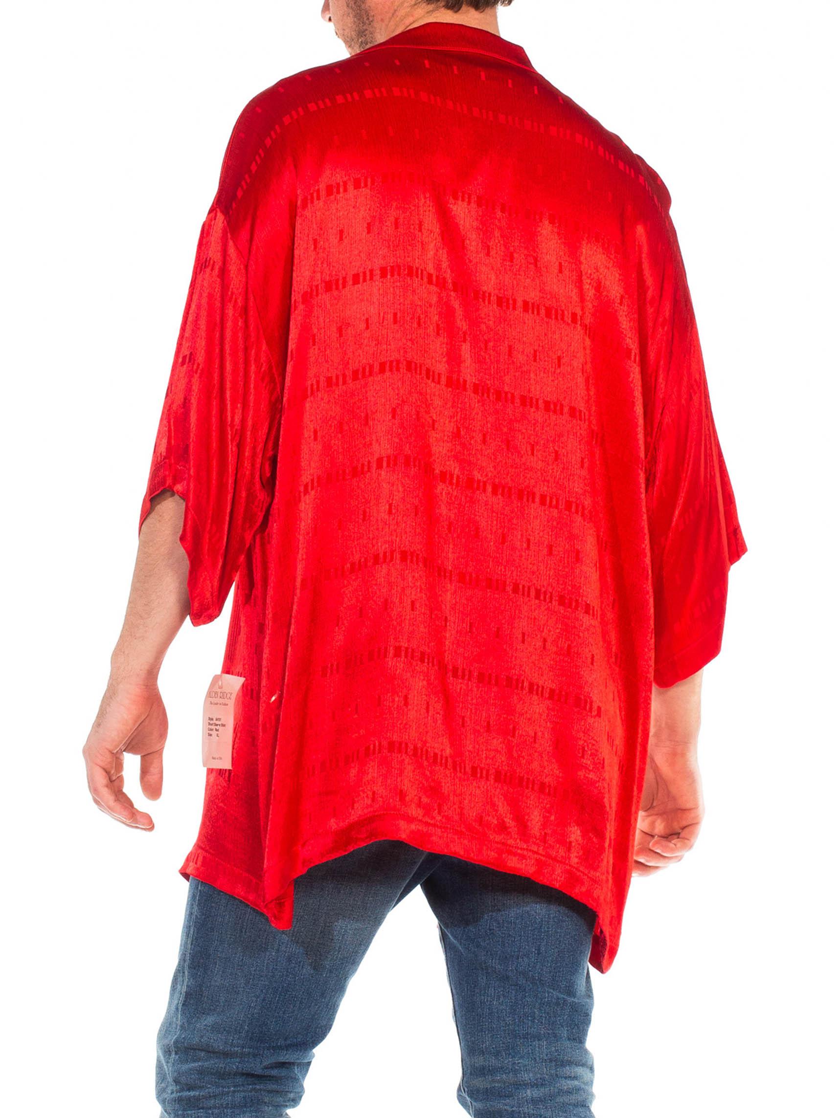1990S ALDEN RIDGE Camicia a maniche corte in raso acetato rosso del Rat Pack NWT 6