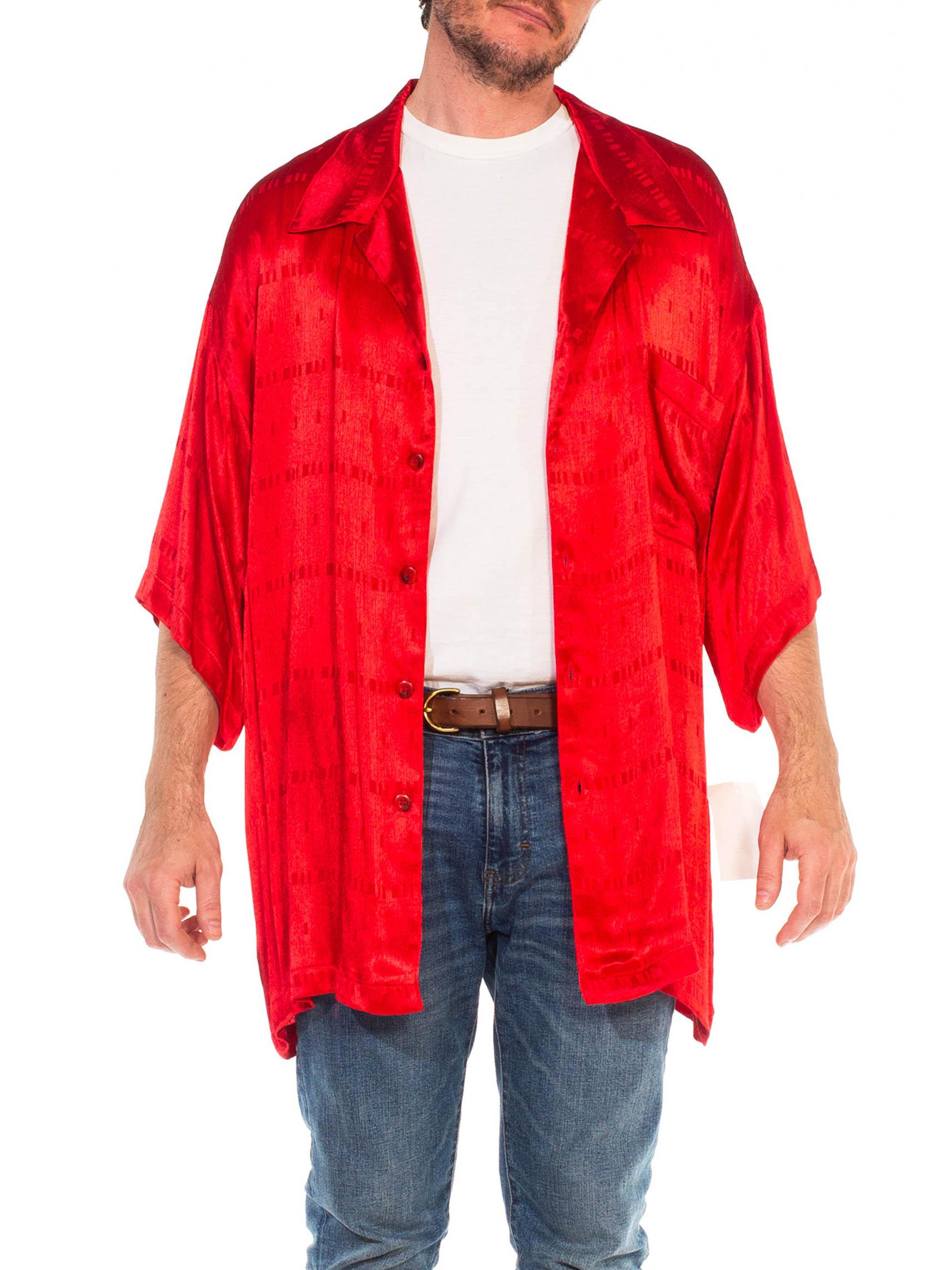 1990S ALDEN RIDGE Red Acetate Satin Short Sleeve Rat Pack Shirt NWT For Sale 2