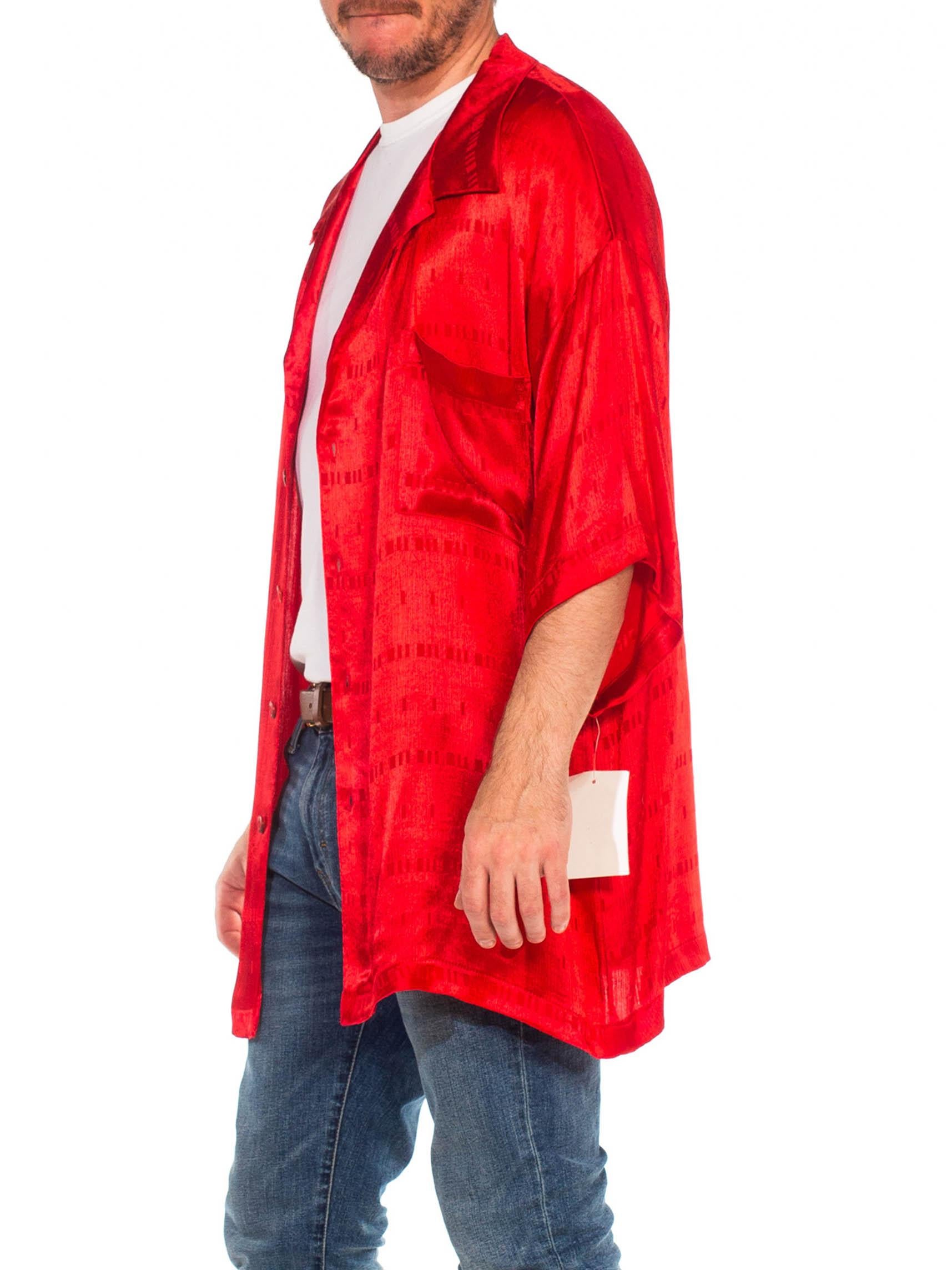 1990S ALDEN RIDGE Red Acetate Satin Short Sleeve Rat Pack Shirt NWT For Sale 3