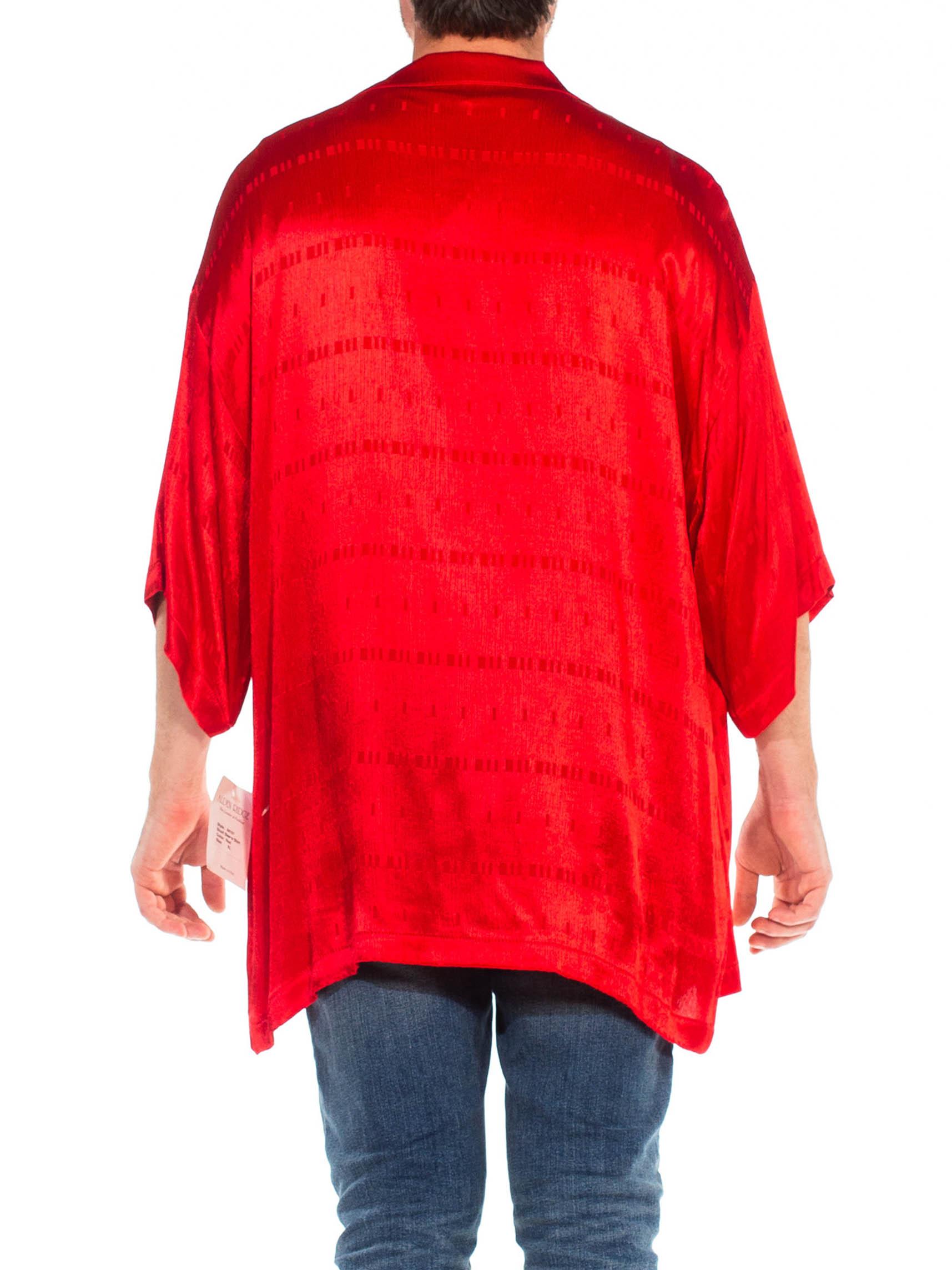 1990S ALDEN RIDGE Camicia a maniche corte in raso acetato rosso del Rat Pack NWT 5