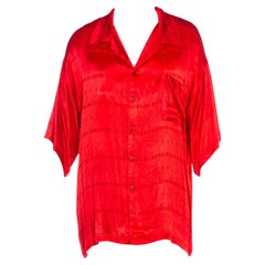 1990S ALDEN RIDGE Rotes Acetat Satin Kurzarm Rat Pack Shirt NWT