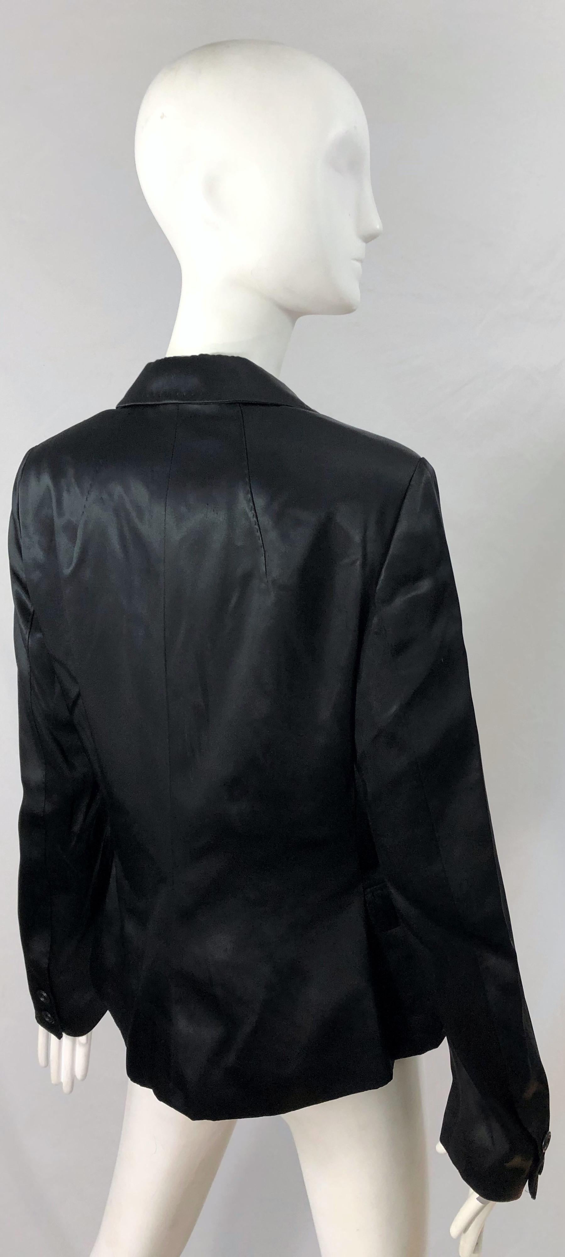 Noir Alessandro Dell'Acqua - Blazer vintage en satin de soie noir, look en satin, taille 46/US 10, années 1990 en vente