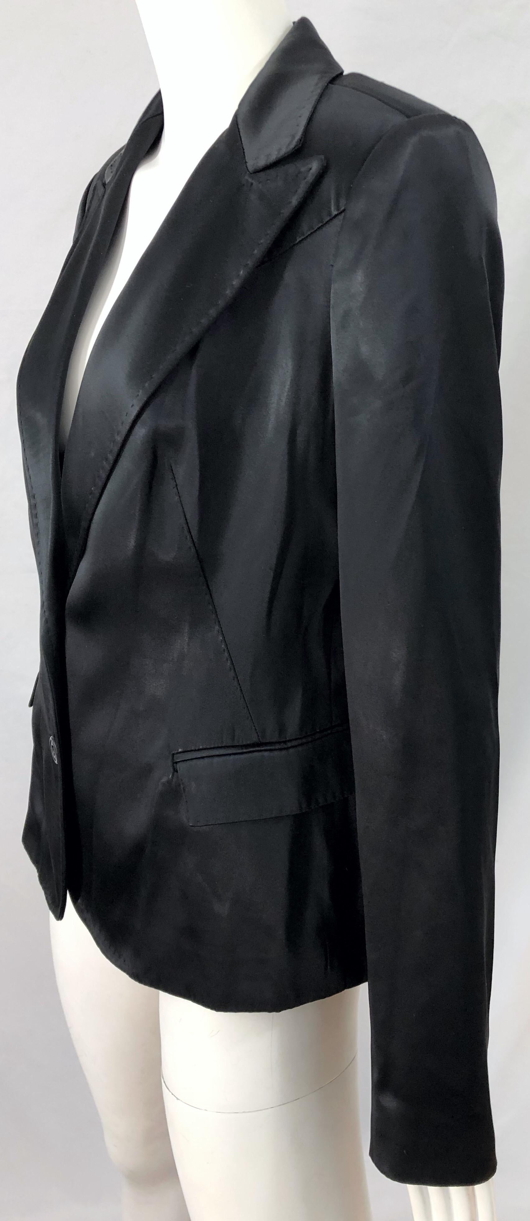 Alessandro Dell'Acqua - Blazer vintage en satin de soie noir, look en satin, taille 46/US 10, années 1990 Pour femmes en vente