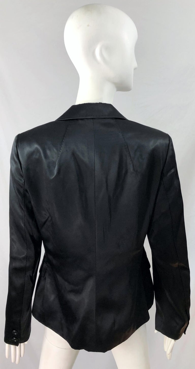 1990s Alessandro Dell'Acqua Size 46 / US 10 Black Silk Satin Look ...