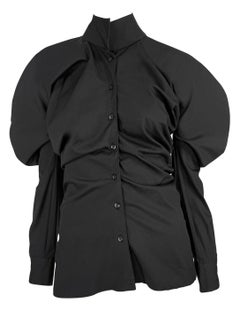 1990s Alexander McQueen Black Collared Button Up Rounded Blouse Top