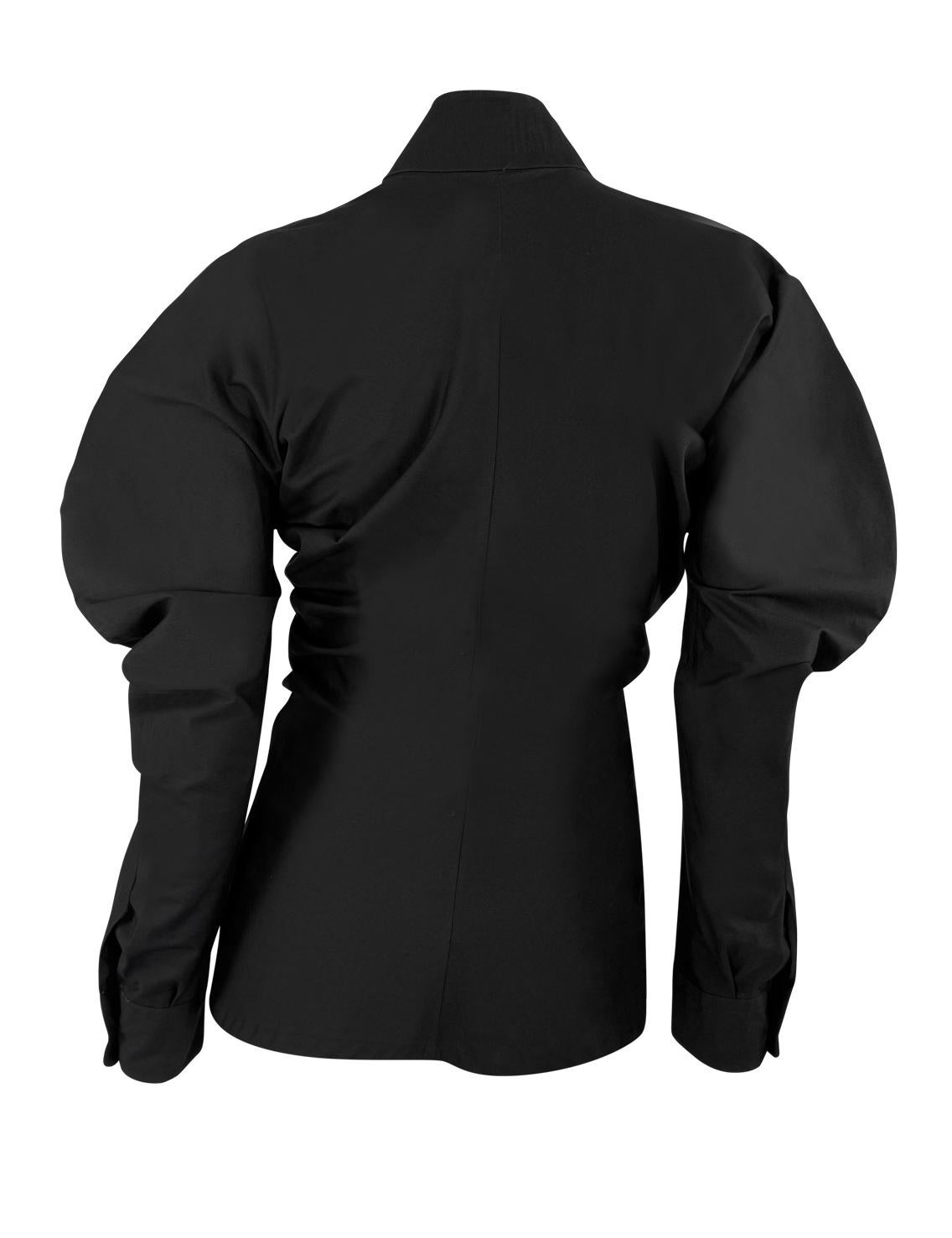 1990 Alexander McQueen Top blouse noire à col boutonné et arrondi en vente 1