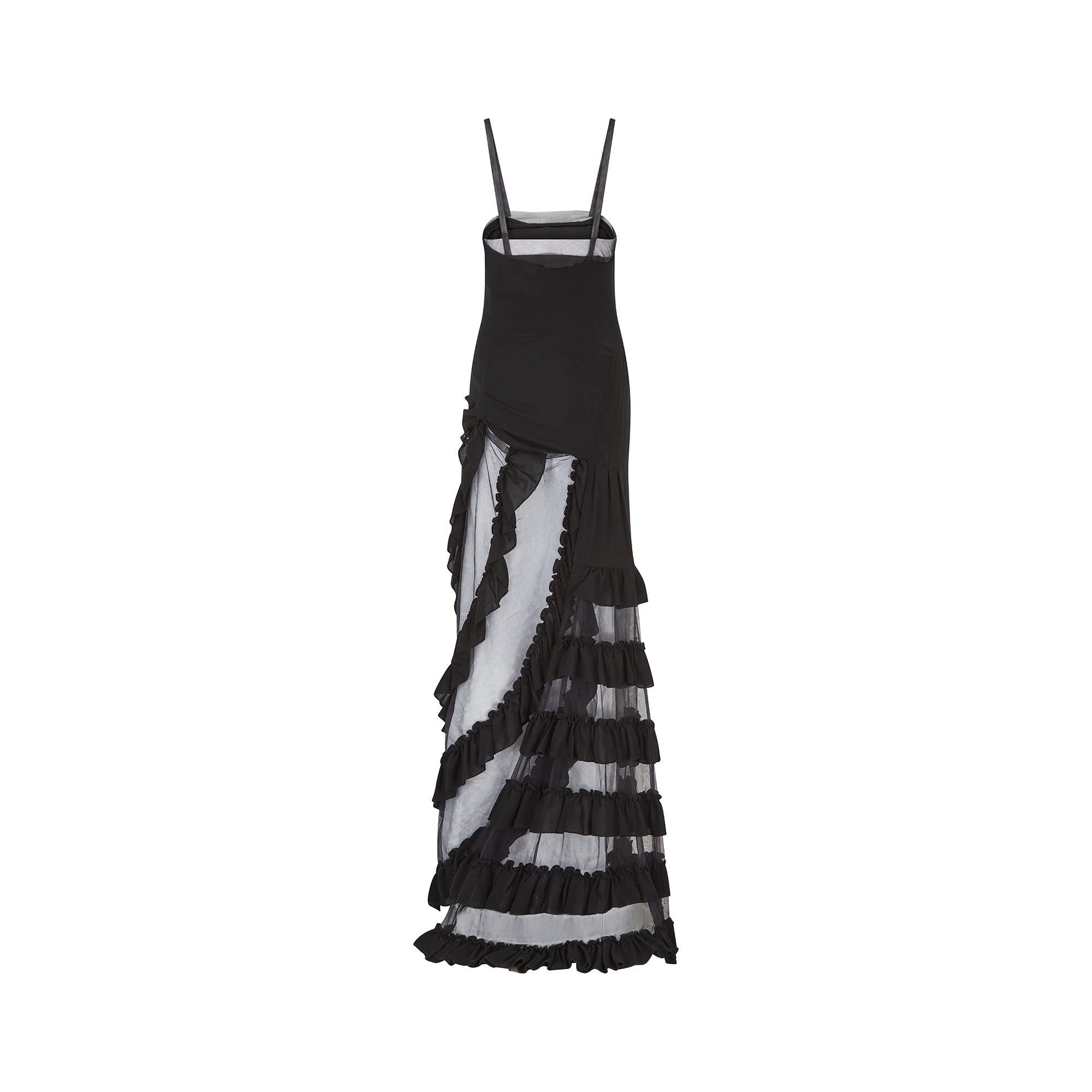 1990s Alexander McQueen Black Crepe and Tulle Evening Dress In Excellent Condition In London, GB
