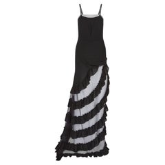 Vintage 1990s Alexander McQueen Black Crepe and Tulle Evening Dress