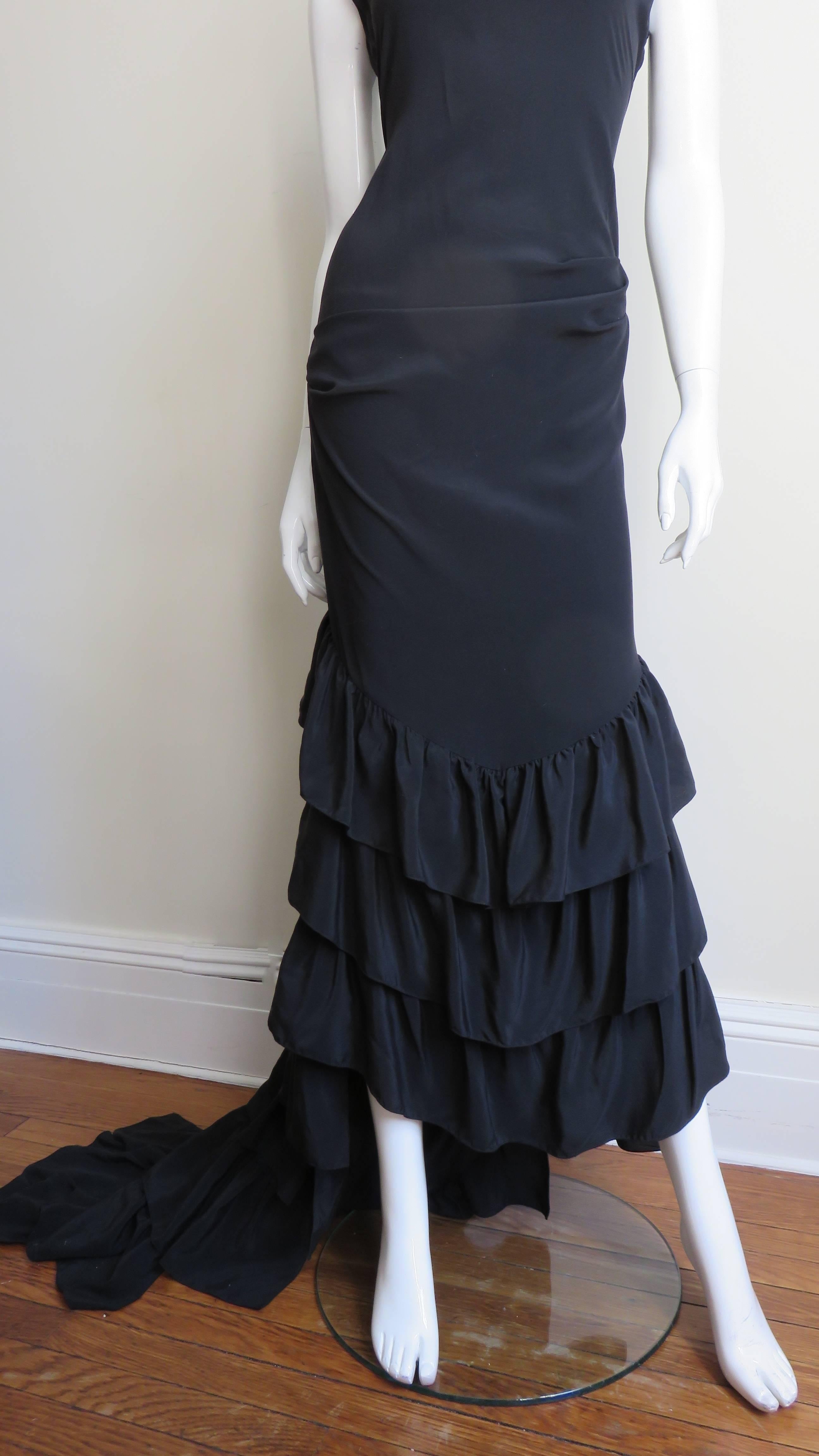 Black Alexander McQueen New Silk Dress with Ruffle Hem S/S 1999 For Sale