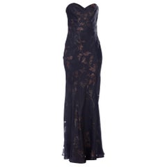 1990S Alexander McQueen For GIVENCHY Nero in misto seta burnout chiffon Bias Stra