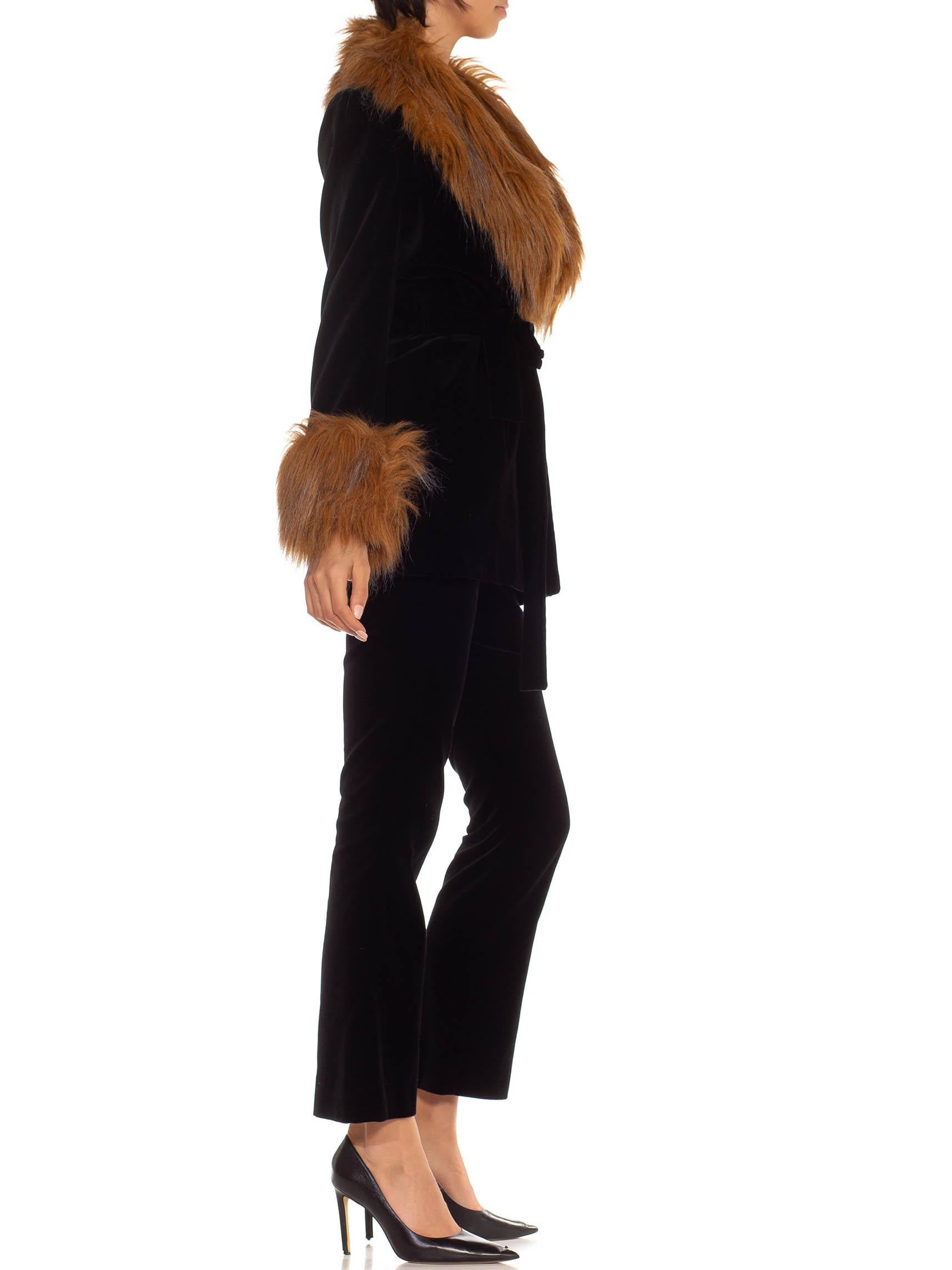 1990S Alexander Mcqueen Givenchy Black & Camel Silk Velvet Faux Fur Neck Cuff T In Excellent Condition In New York, NY