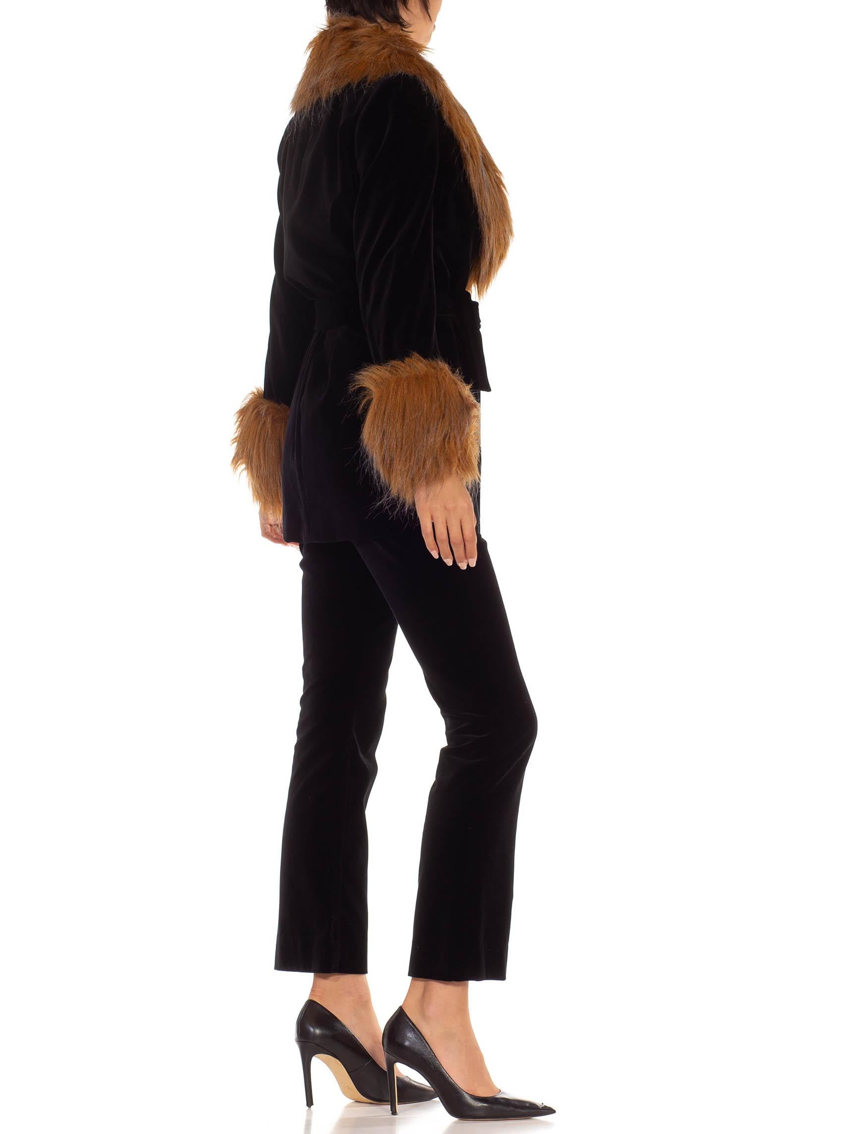 Women's 1990S Alexander Mcqueen Givenchy Black & Camel Silk Velvet Faux Fur Neck Cuff T