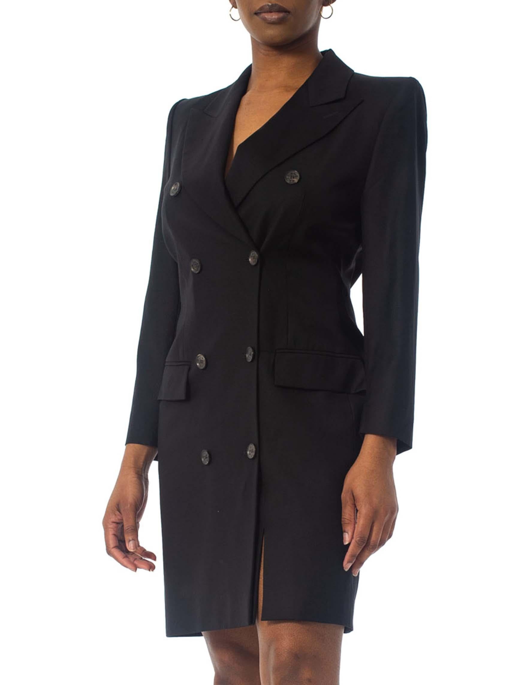 Women's 1990S ALEXANDER MCQUEEN GIVENCHY Black Wool Blazer Coat Dress With Slit & Pagod