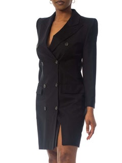 1990S ALEXANDER MCQUEEN GIVENCHY Black Wool Blazer Coat Dress With Slit & Pagod