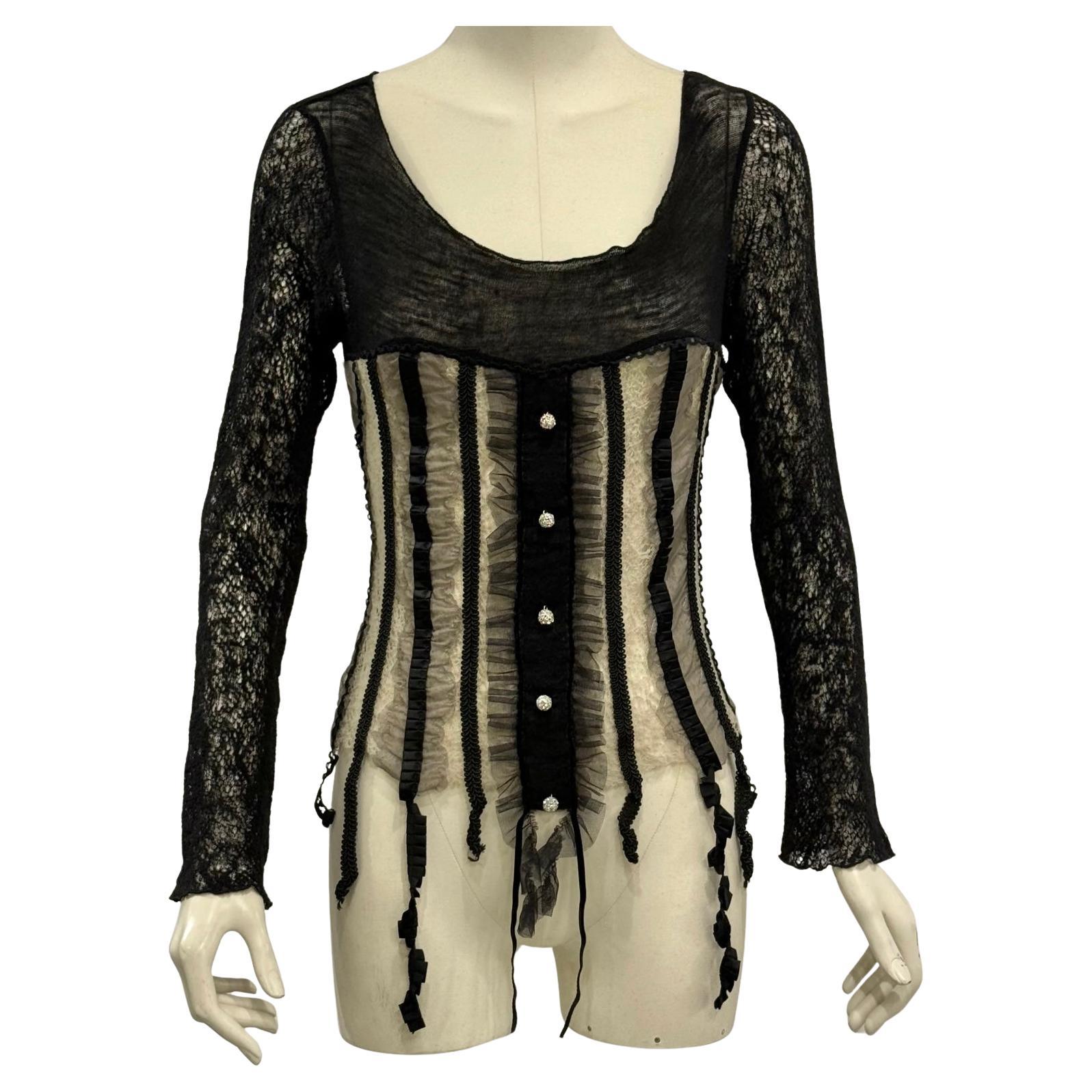 1990s Alexander McQueen lace corset top with crystal buttons