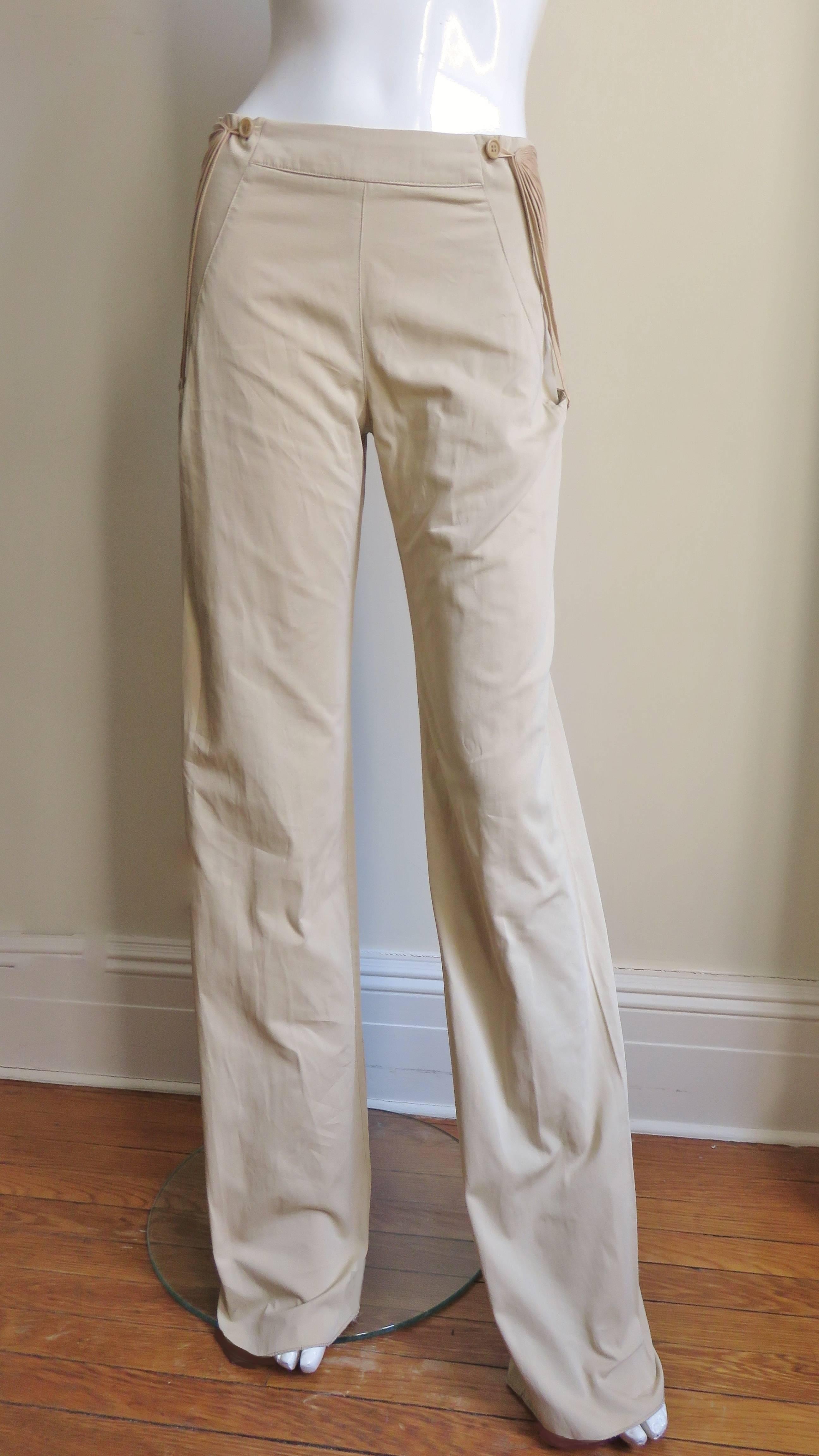 Alexander McQueen New Khaki Pants with Hip Lacing S/S 2002 For Sale 1