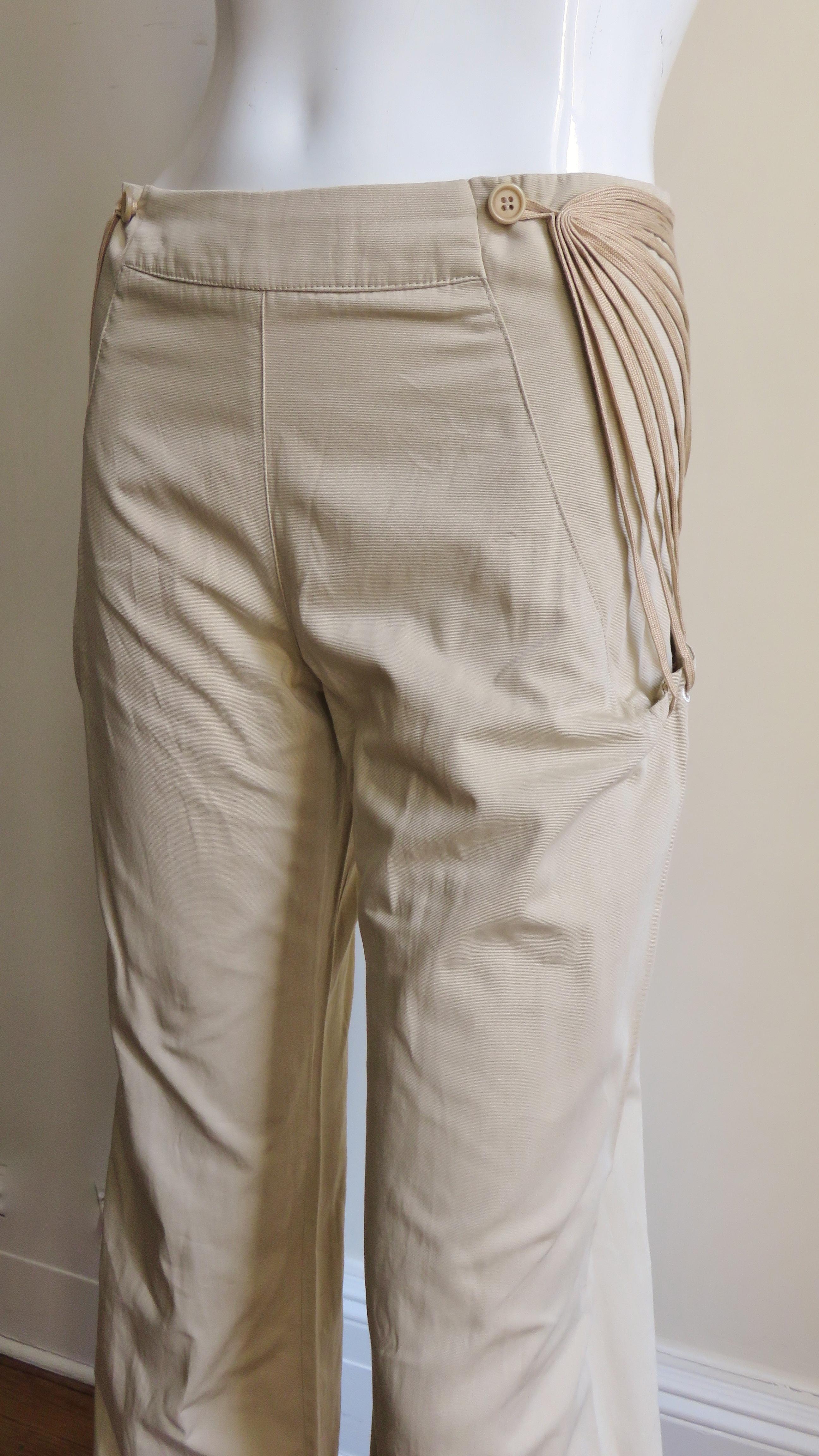 Alexander McQueen New Khaki Pants with Hip Lacing S/S 2002 For Sale 3