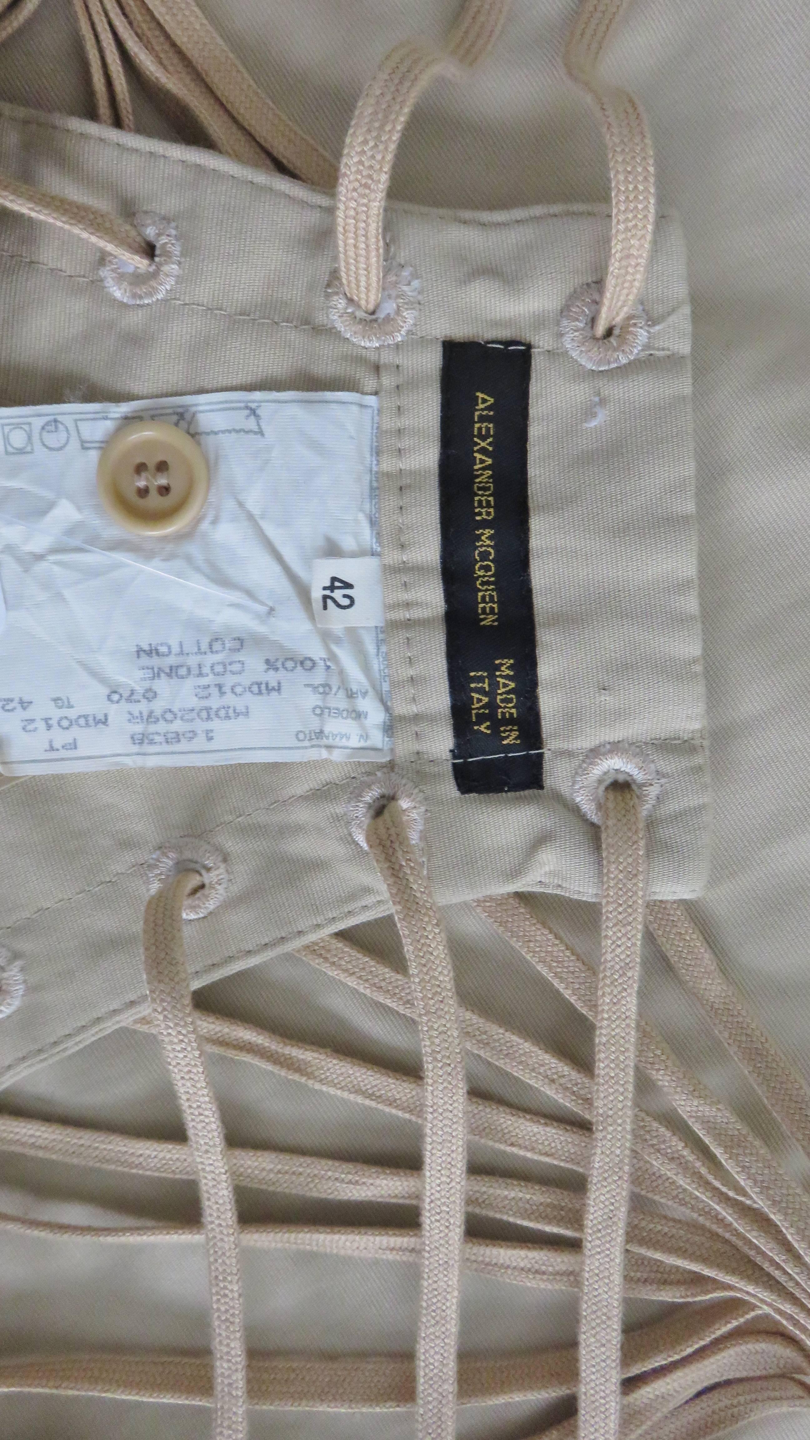 Alexander McQueen New Khaki Pants with Hip Lacing S/S 2002 For Sale 4