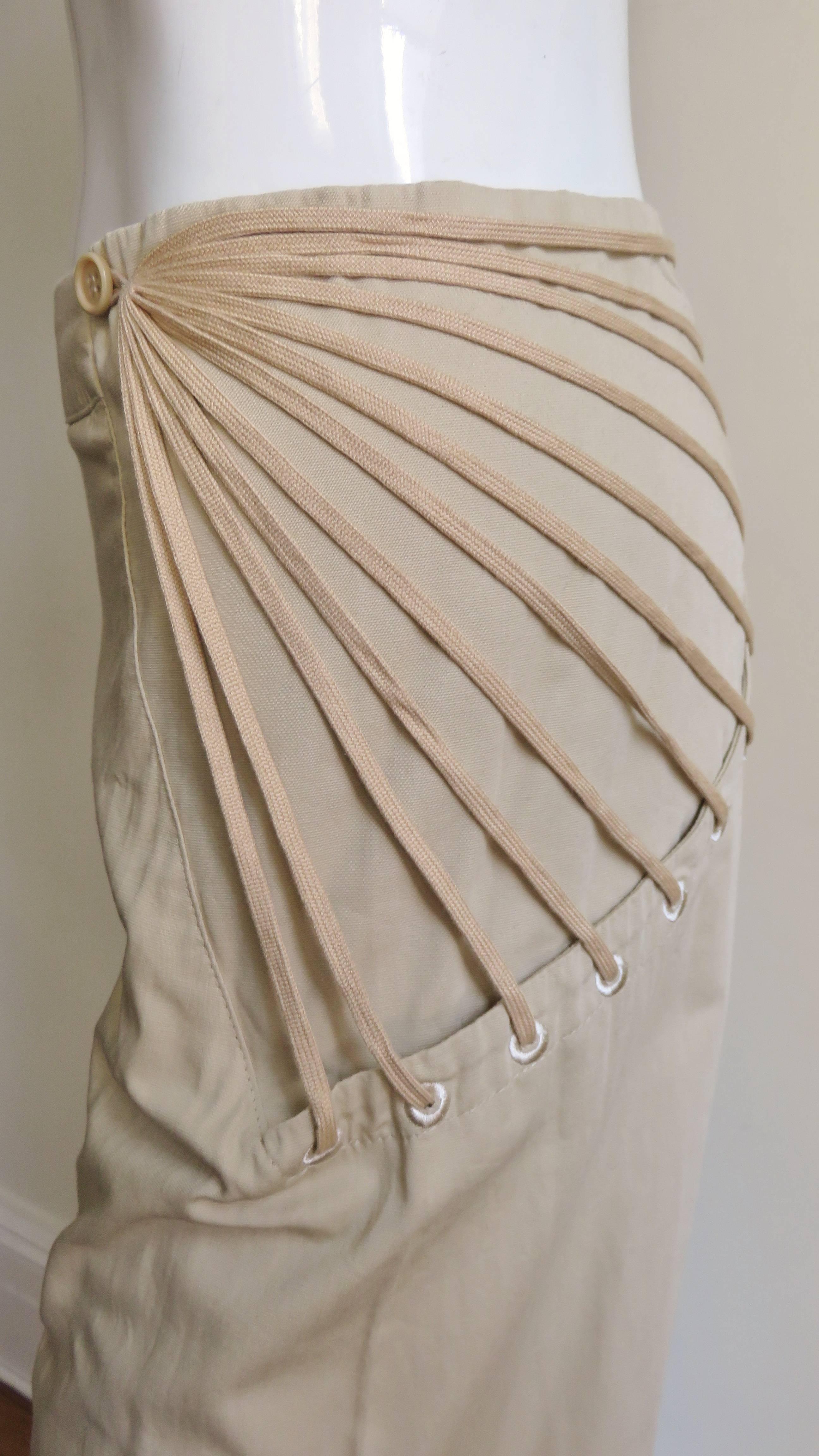 Brown Alexander McQueen New Khaki Pants with Hip Lacing S/S 2002 For Sale