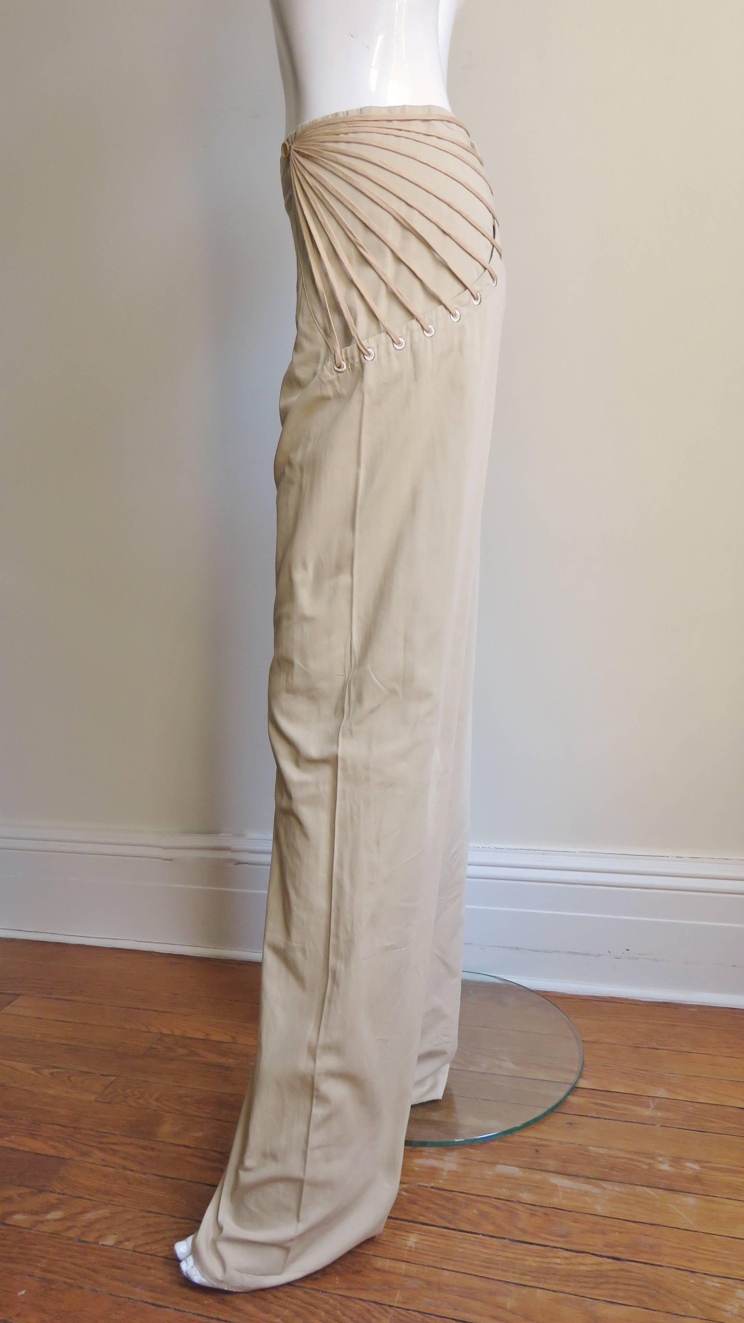 Women's Alexander McQueen New Khaki Pants with Hip Lacing S/S 2002 For Sale