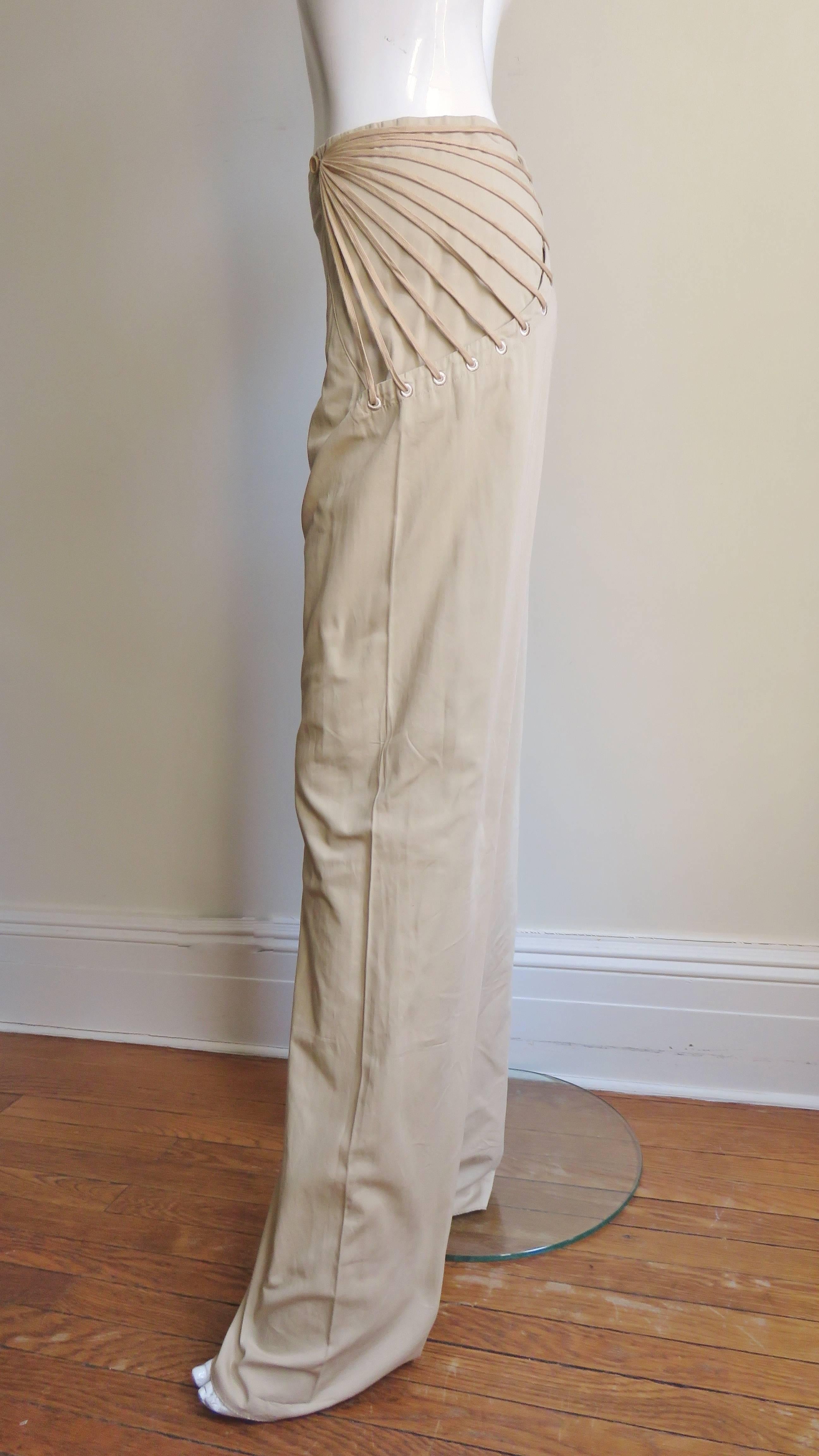 Alexander McQueen New Khaki Pants with Hip Lacing S/S 2002 In New Condition For Sale In Water Mill, NY
