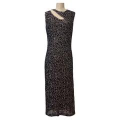 1990s Alexander McQueen Vintage Grey and Black Beaded Lace Midi Dress