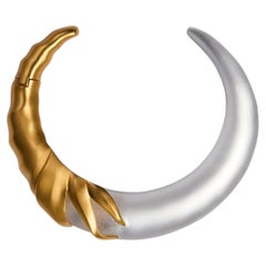 1990s Alexis Bittar Clear Lucite and Gold Toque Collar Necklace