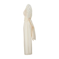 1990s Alfred Angelo Off White Raw Silk Dress with Tulle Bodice