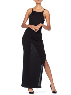 1990S AMAYA ARZUAGA Viscose/Acrylic Knit Minimal Supermodel  Gown With High Slit