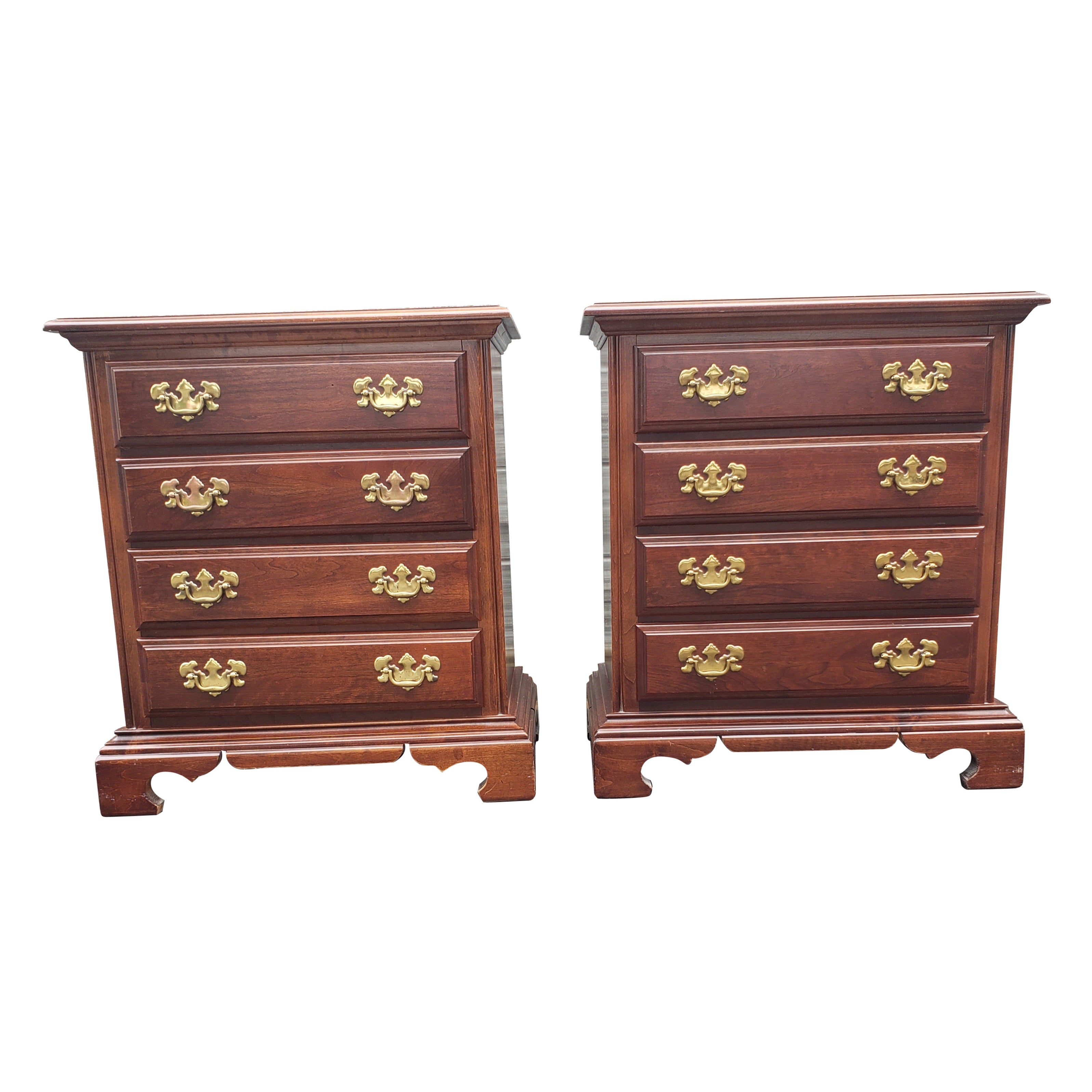 1990s American Drew Chippendale Cherry Bedside Chests of Drawers, a Pair