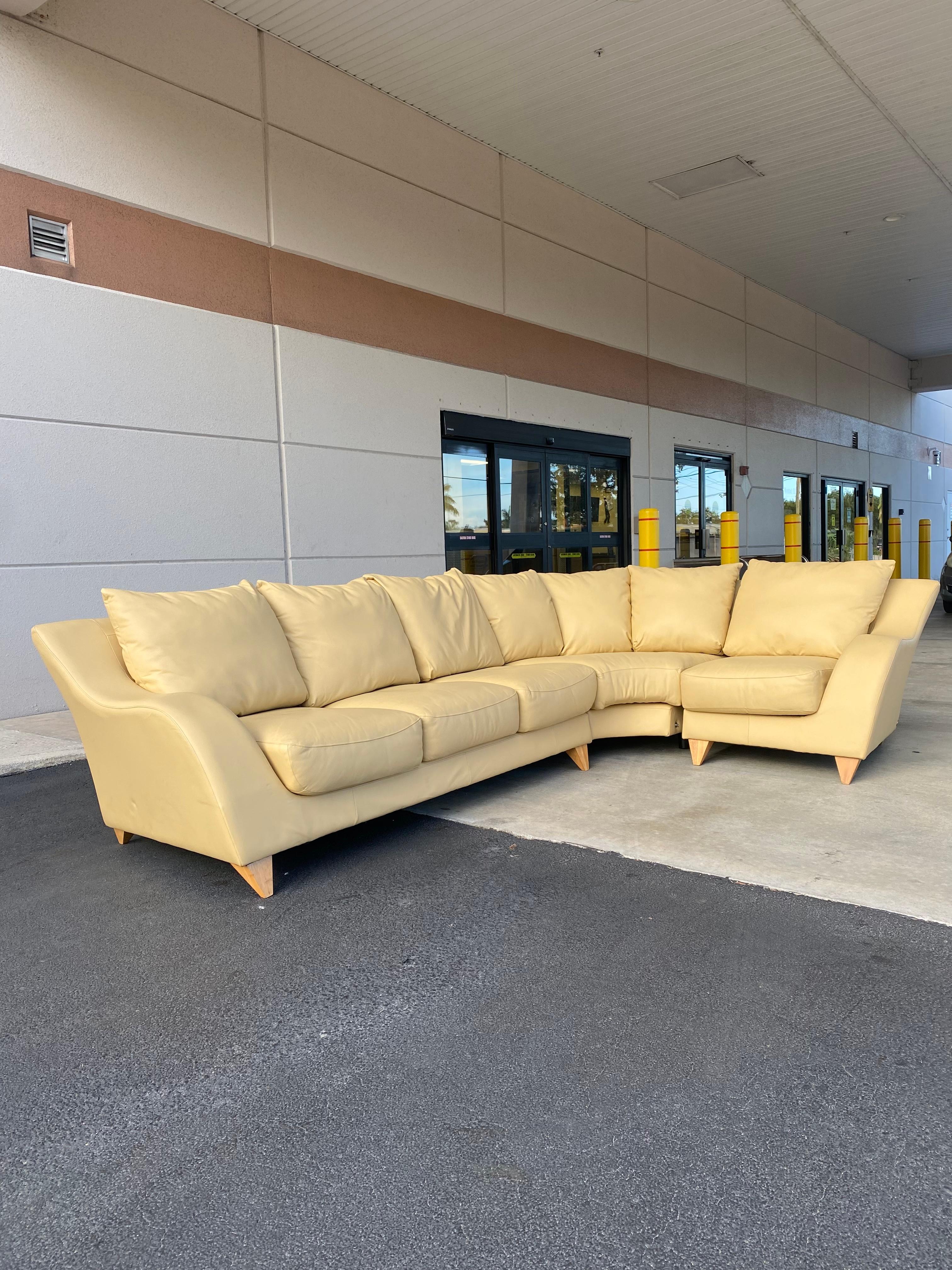 Extremely rare and one of kind postmodern three pieces sculptural Kagan sectional for American Leather. Kagan's updated design for American Leather Studios recollects one of his earlier 1960's sofa models. American Leather Studio metal button;
