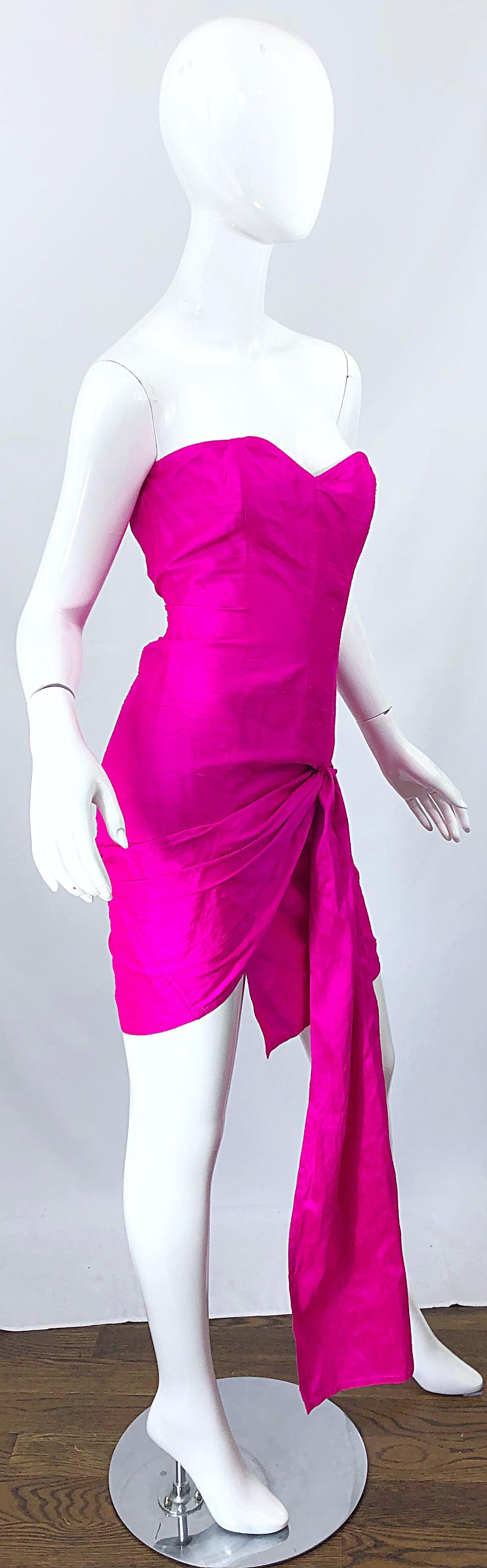 1980s Angelo Tarlazzi Shocking Hot Pink Avant Garde Silk Shantung Vintage Dress For Sale 4