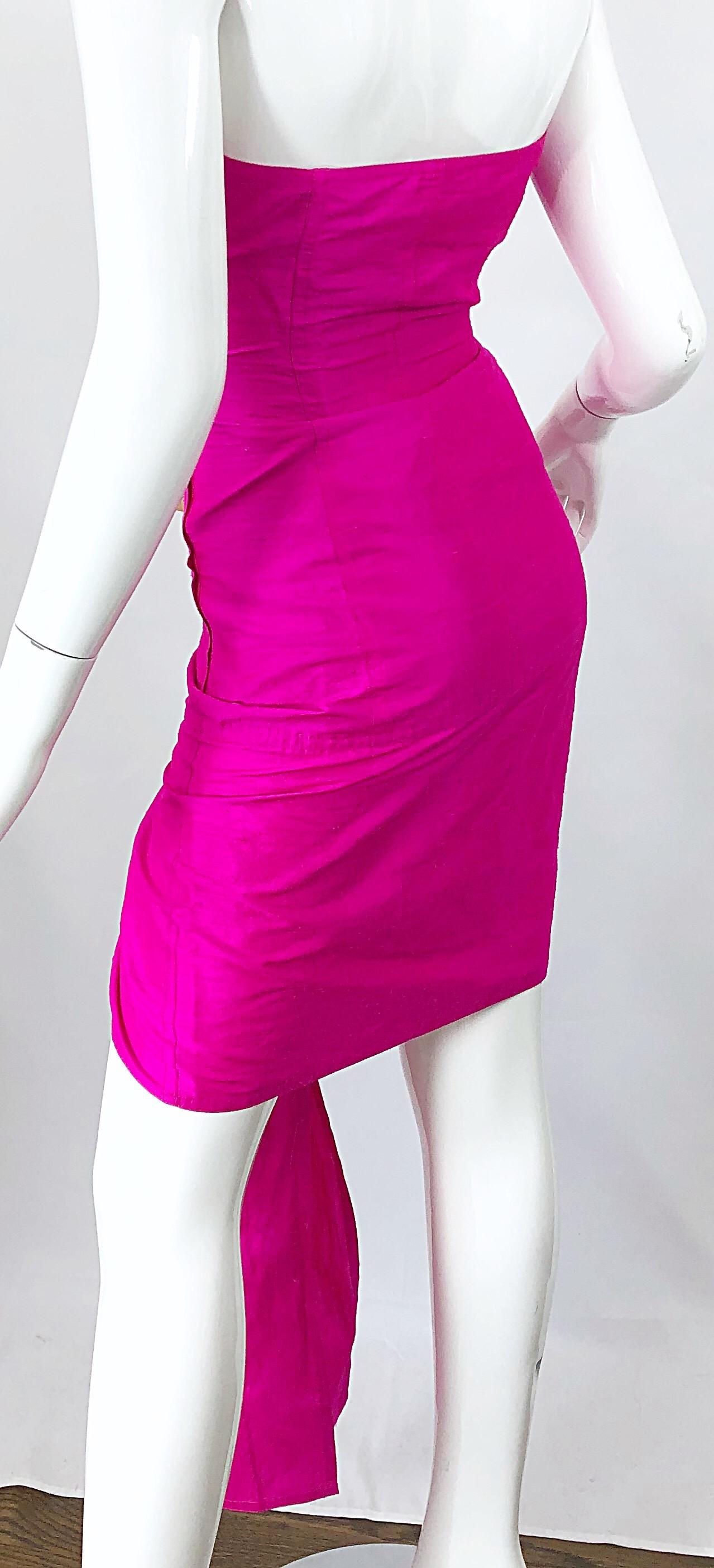 1980s Angelo Tarlazzi Shocking Hot Pink Avant Garde Silk Shantung Vintage Dress For Sale 5