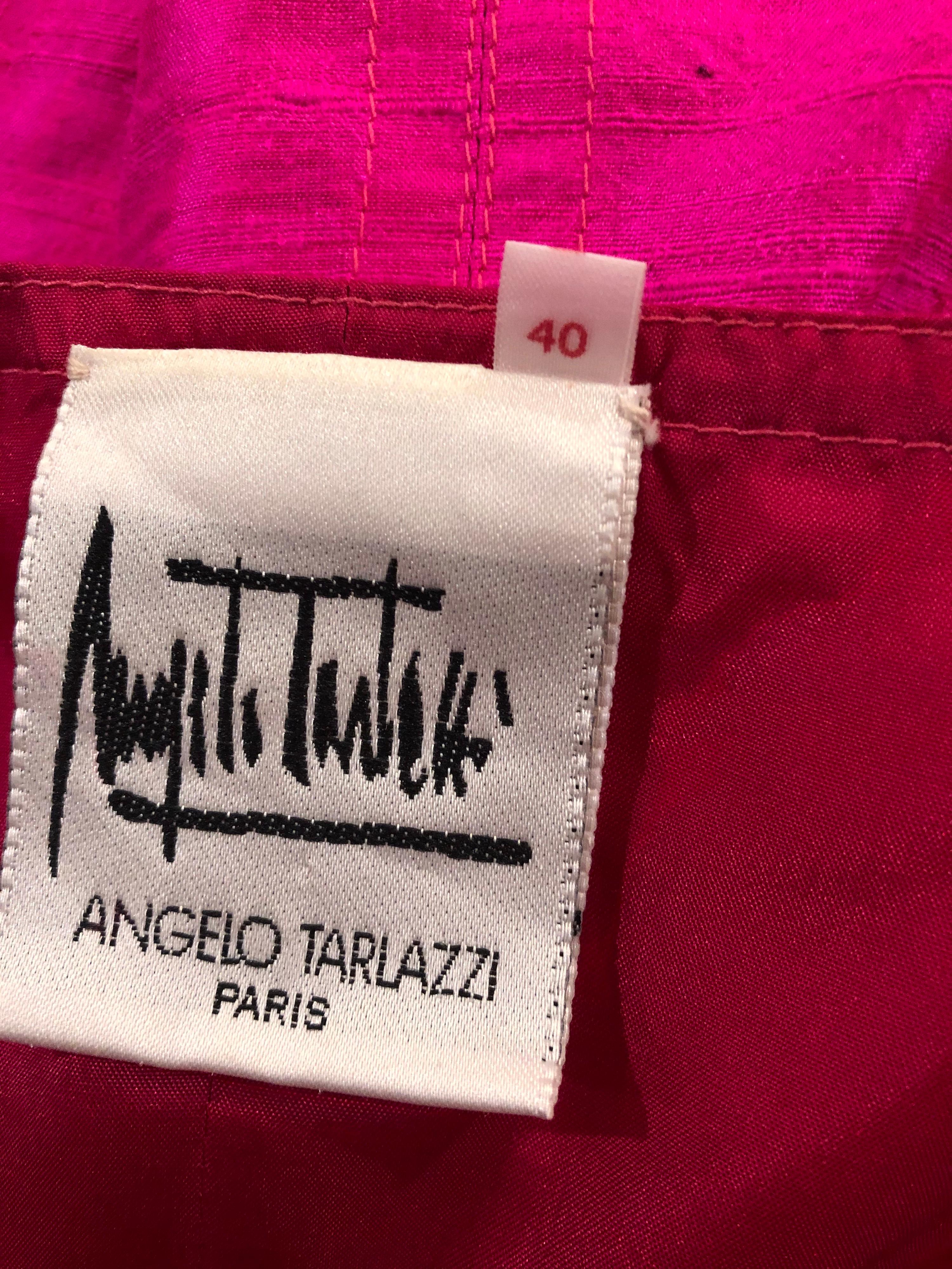 1980s Angelo Tarlazzi Shocking Hot Pink Avant Garde Silk Shantung Vintage Dress For Sale 7
