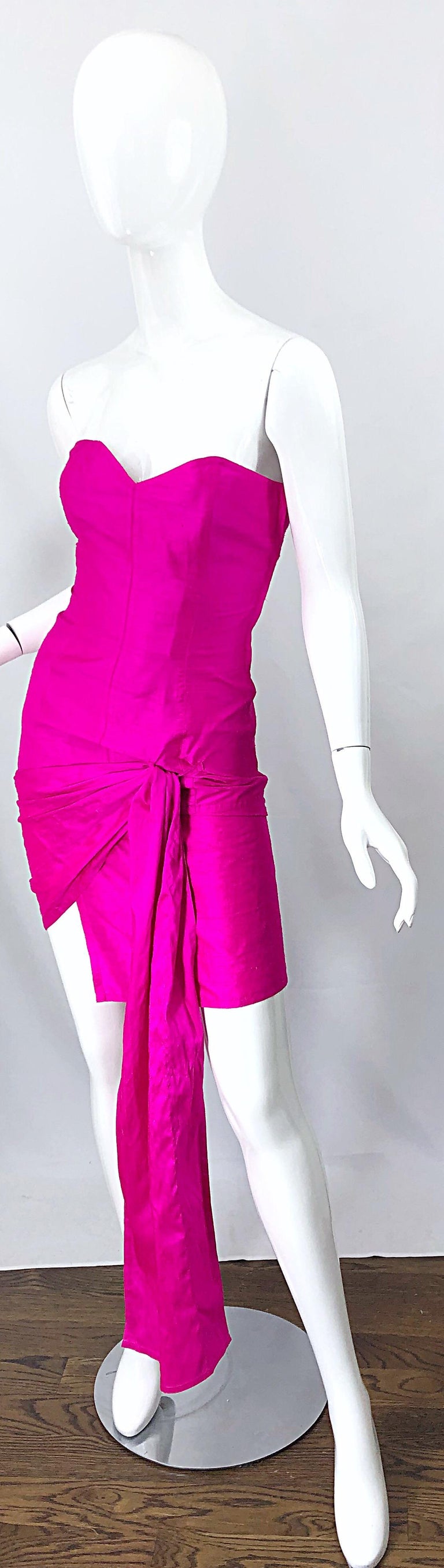 Women's 1980s Angelo Tarlazzi Shocking Hot Pink Avant Garde Silk Shantung Vintage Dress For Sale