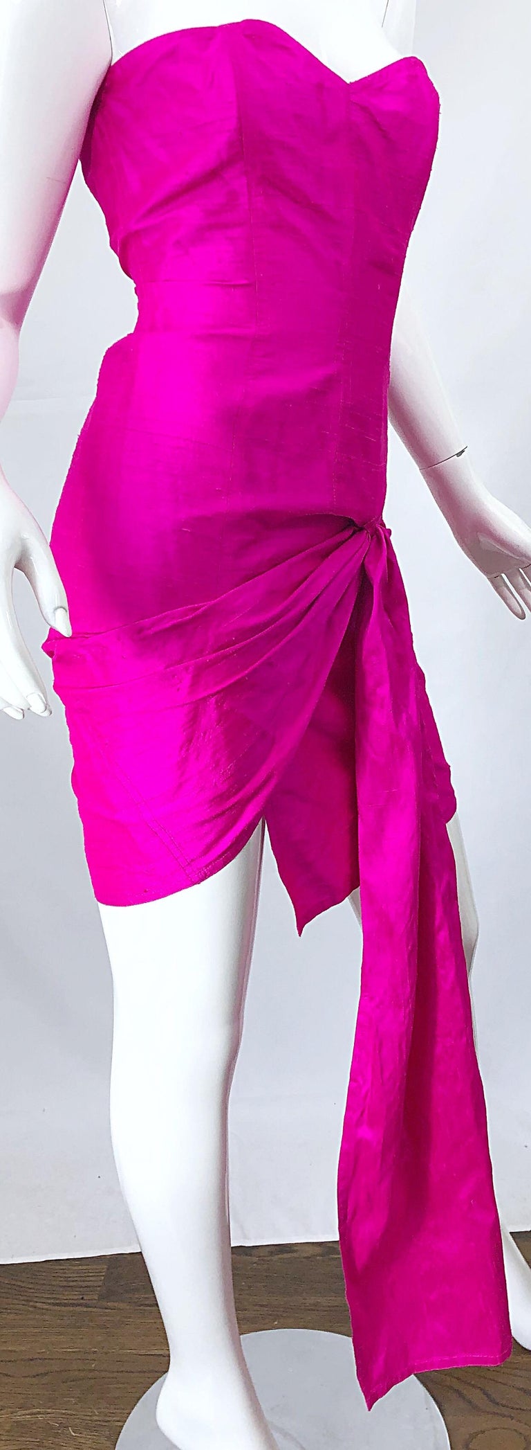 1980s Angelo Tarlazzi Shocking Hot Pink Avant Garde Silk Shantung Vintage Dress For Sale 1