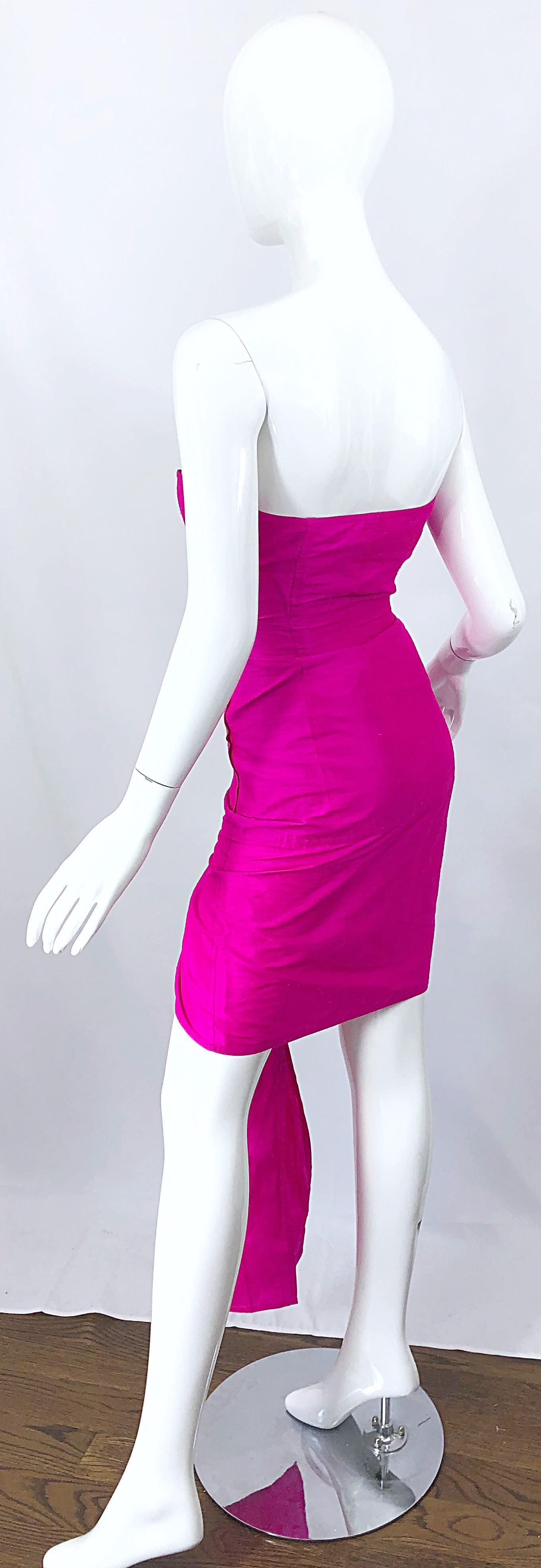 Women's 1980s Angelo Tarlazzi Shocking Hot Pink Avant Garde Silk Shantung Vintage Dress For Sale
