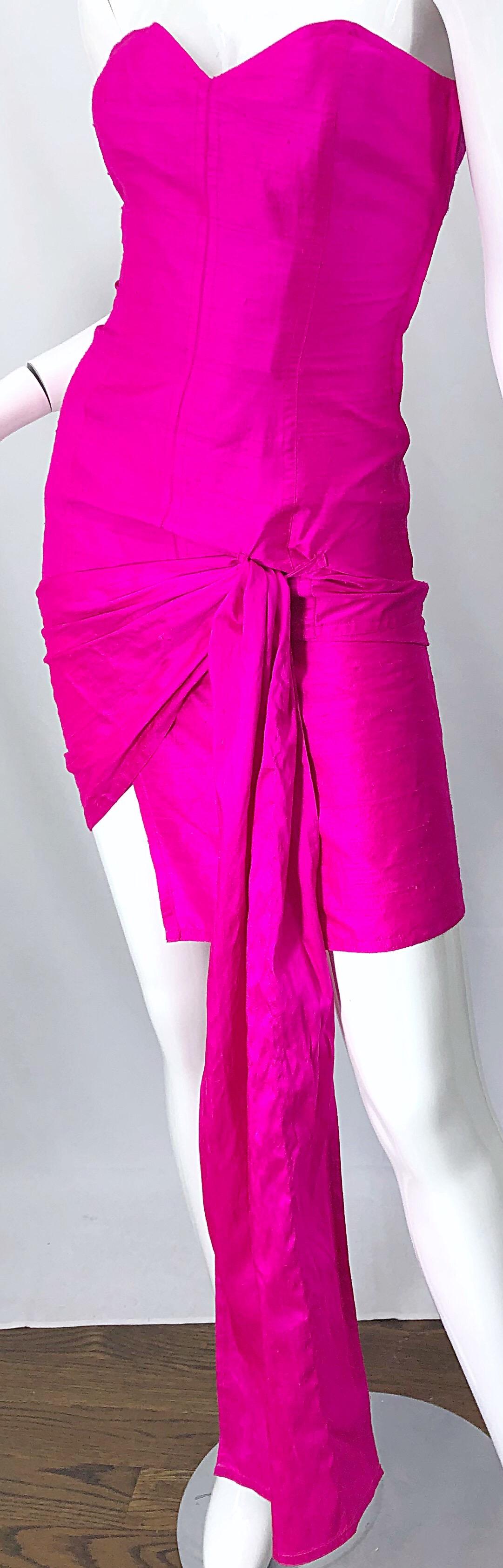 1980s Angelo Tarlazzi Shocking Hot Pink Avant Garde Silk Shantung Vintage Dress For Sale 2