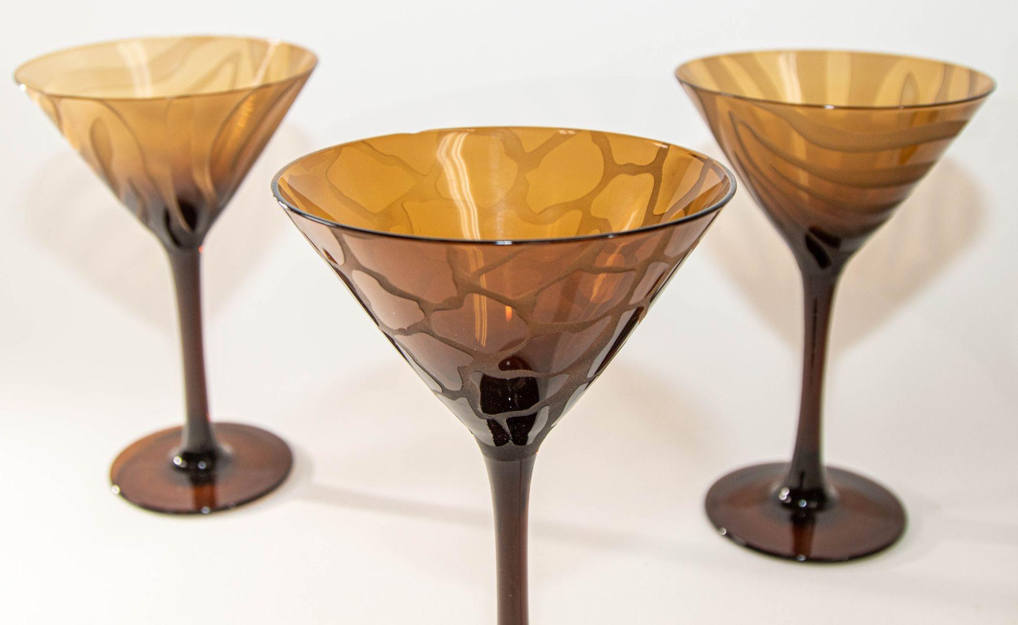 1990s Murano Martini Stemmed Glasses Vintage Etched Barware Set of 4 4