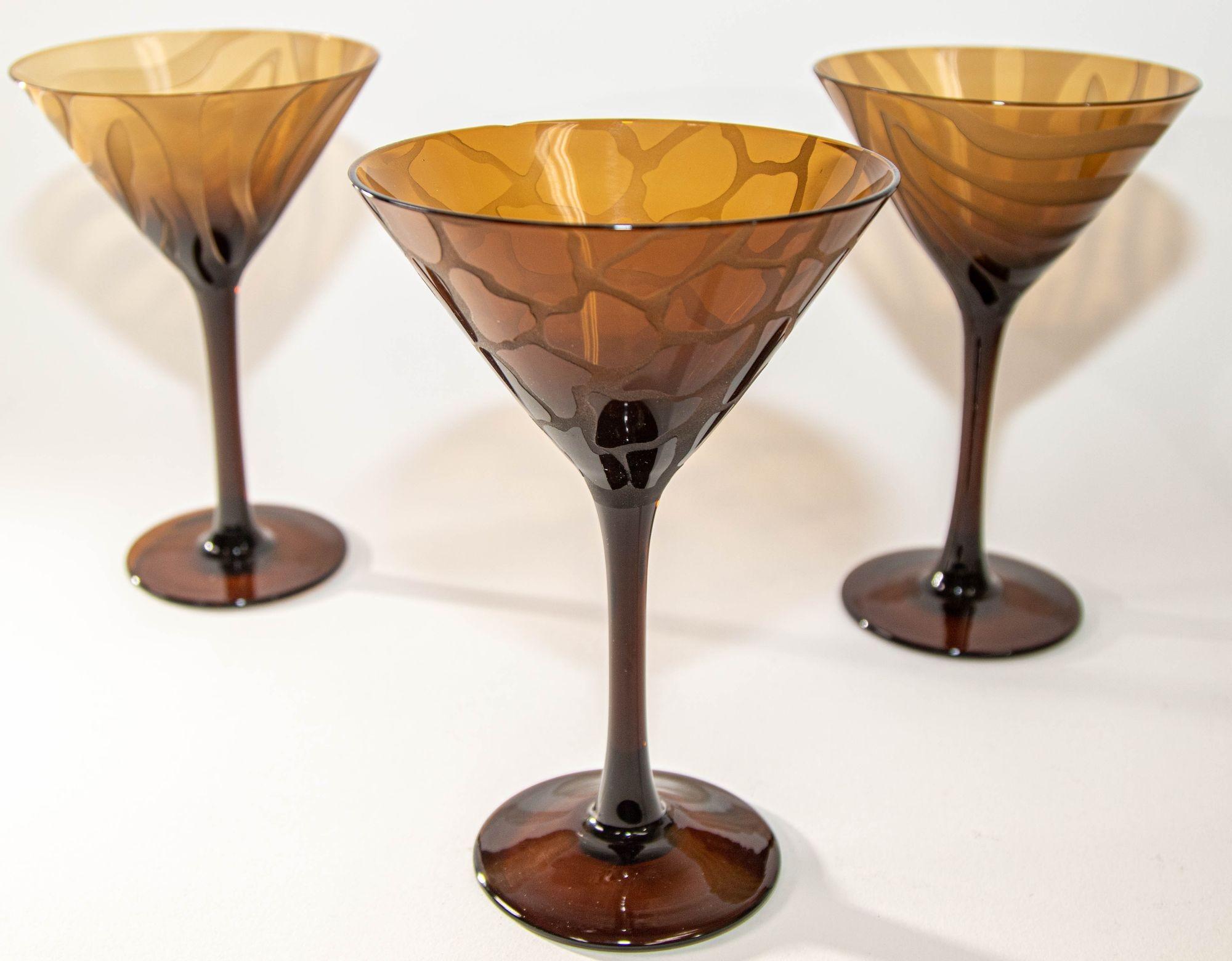 1990s Murano Martini Stemmed Glasses Vintage Etched Barware Set of 4 5