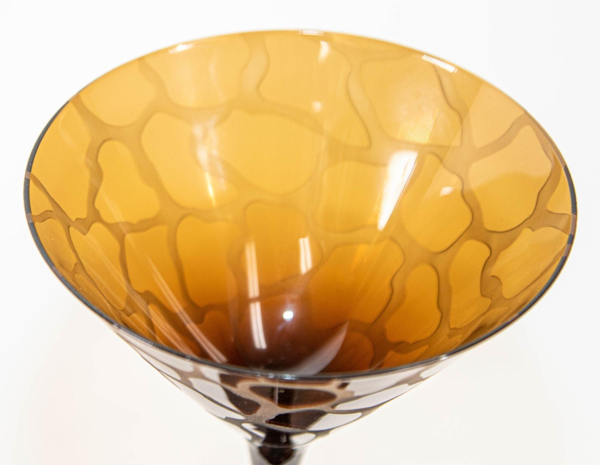 1990s Murano Martini Stemmed Glasses Vintage Etched Barware Set of 4 9