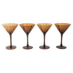 1990s Murano Martini Stemmed Glasses Vintage Etched Barware Set of 4