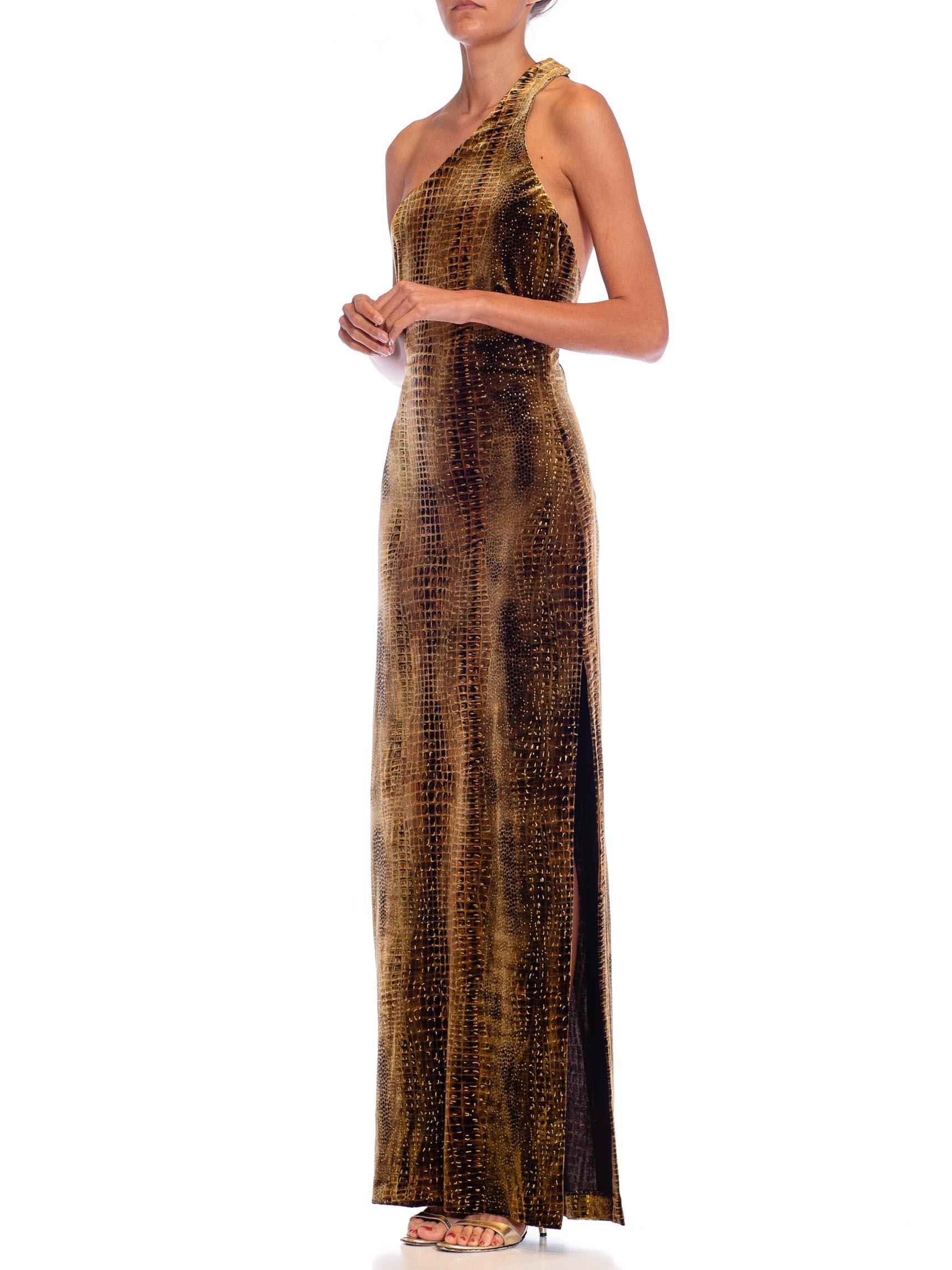 1990S Animal Print Poly/Lycra Velvet Sexy Cut-Out Gown With Slit 1