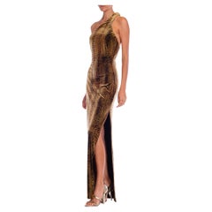 1990S Animal Print Poly/Lycra Velvet Sexy Cut-Out Gown With Slit