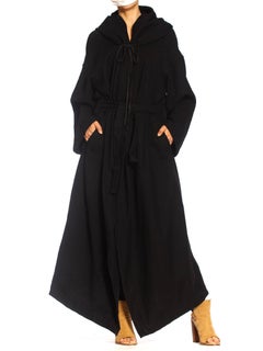 1990S ANN DEMEULEMEESTER Black Wool Robe Coat