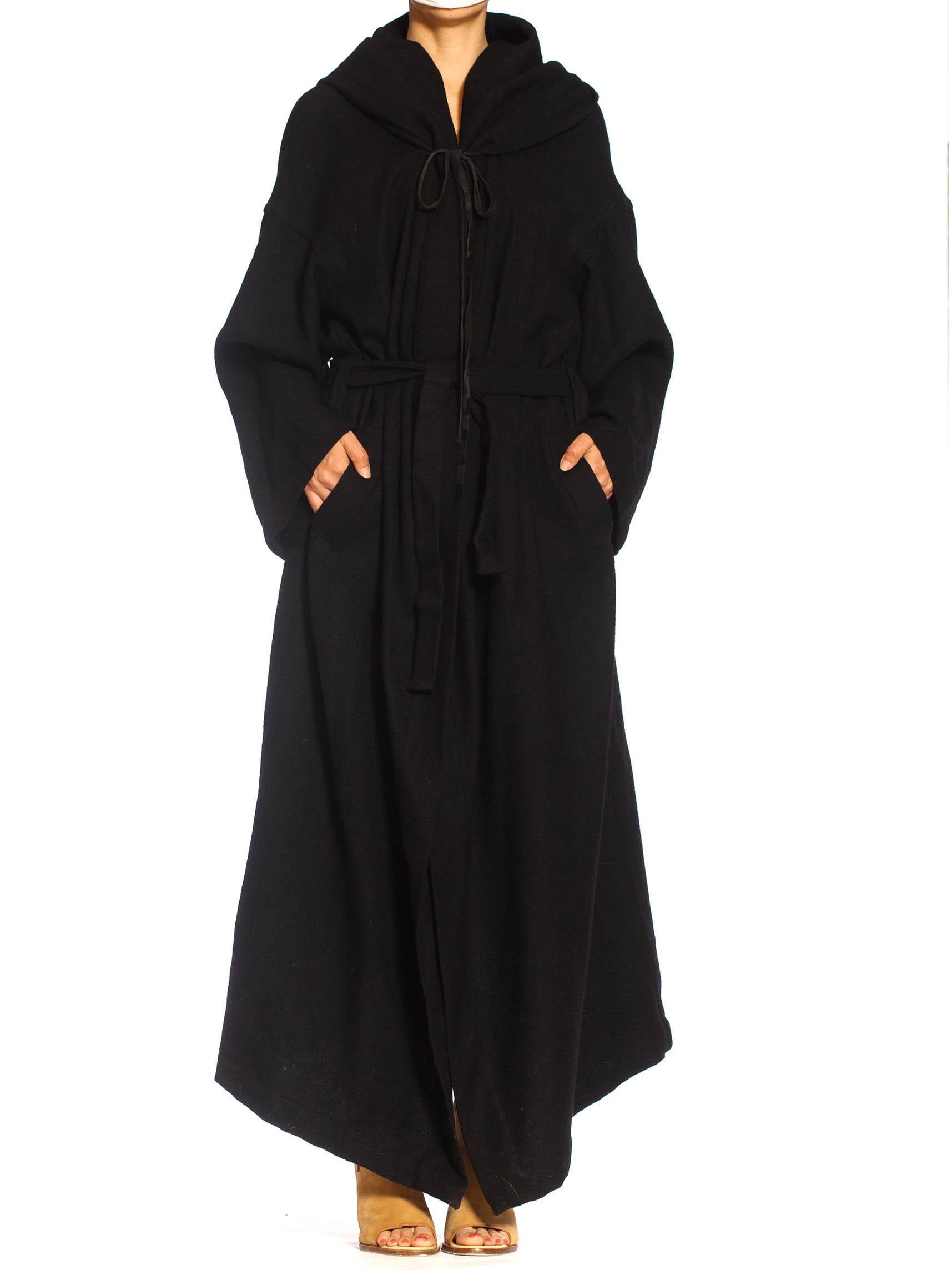 Women's 1990S ANN DEMEULEMEESTER Black Wool Robe Coat