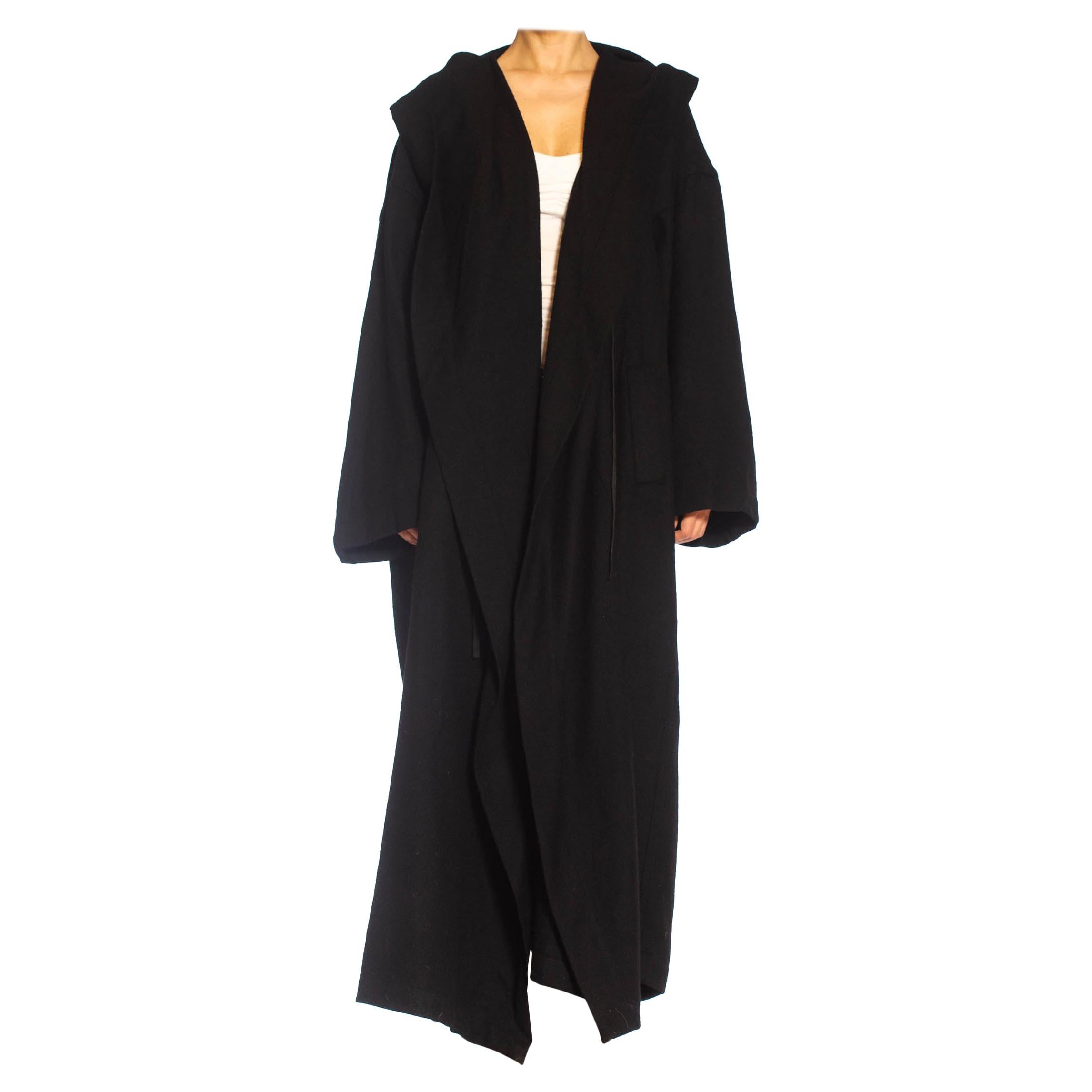 1990S ANN DEMEULEMEESTER Black Wool Robe Coat