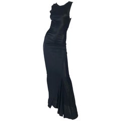 Retro 1990s Ann Demeulemeester form fitting gown with kick pleat