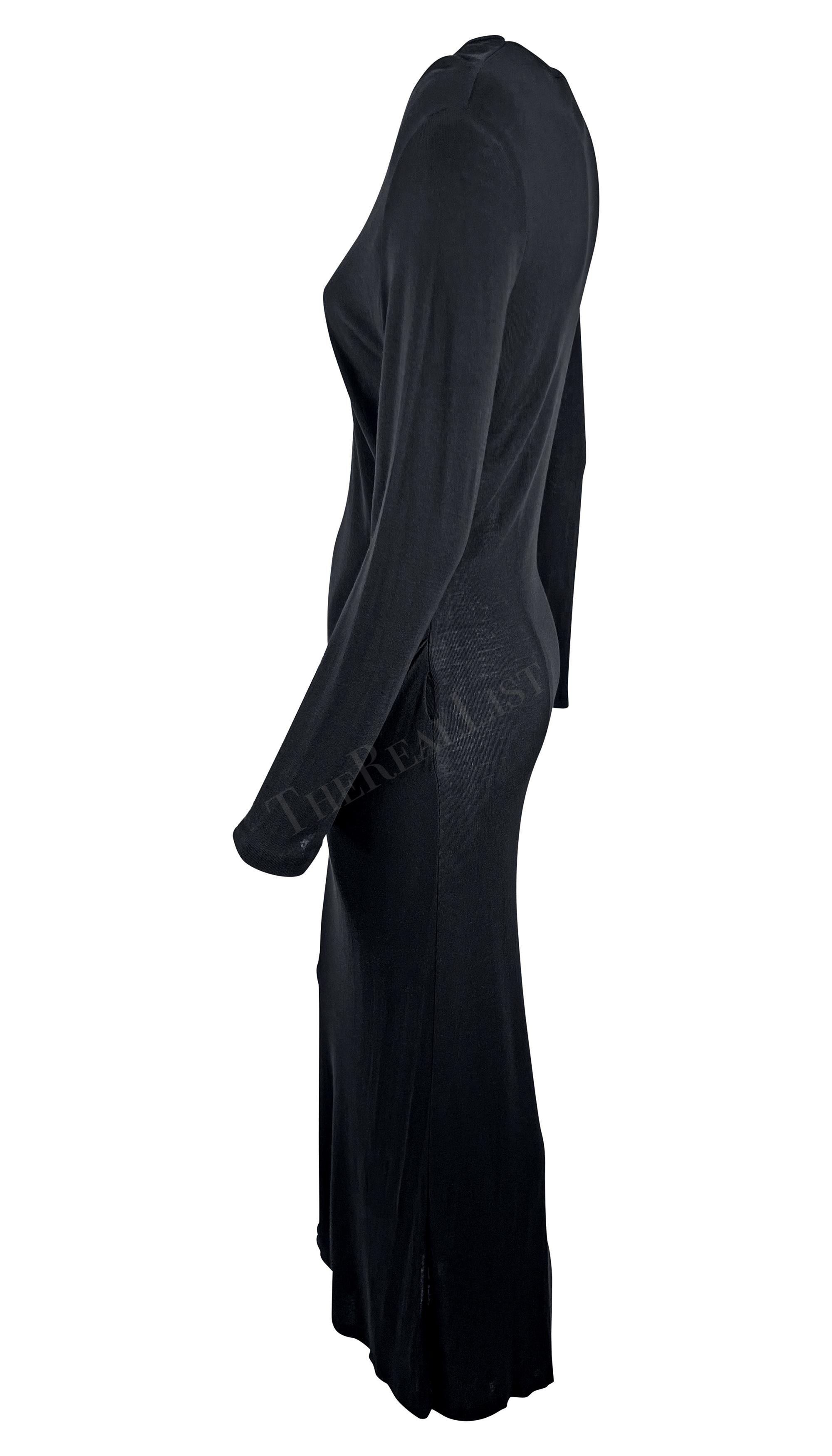 Women's 1990s Ann Demeulemeester Semi-Sheer Black Long Sleeve Draped Waist Gown  For Sale