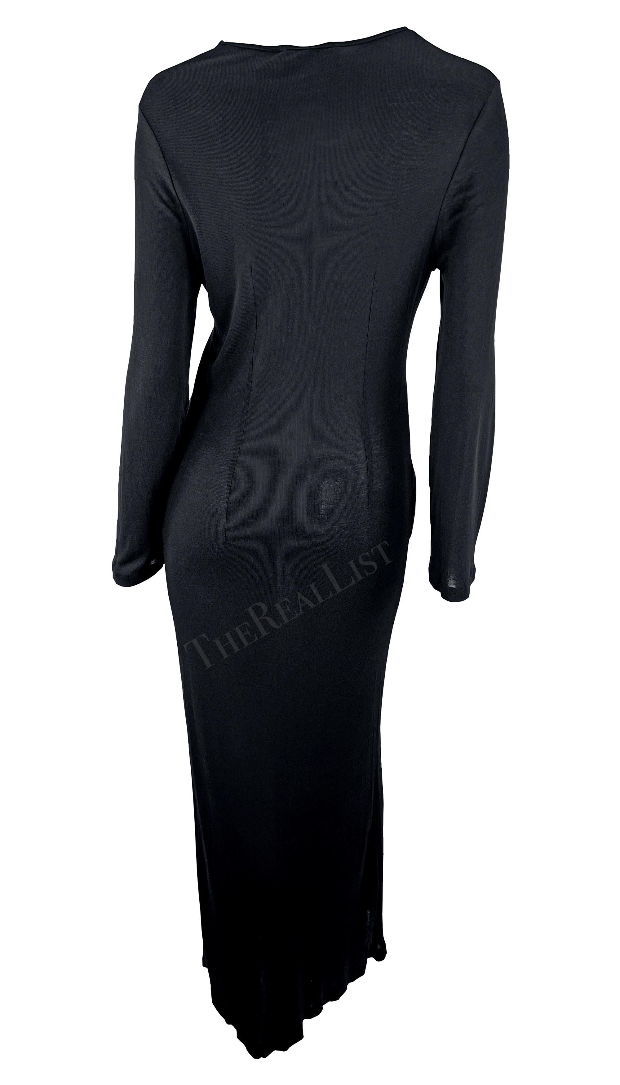 1990s Ann Demeulemeester Semi-Sheer Black Long Sleeve Draped Waist Gown  For Sale 1